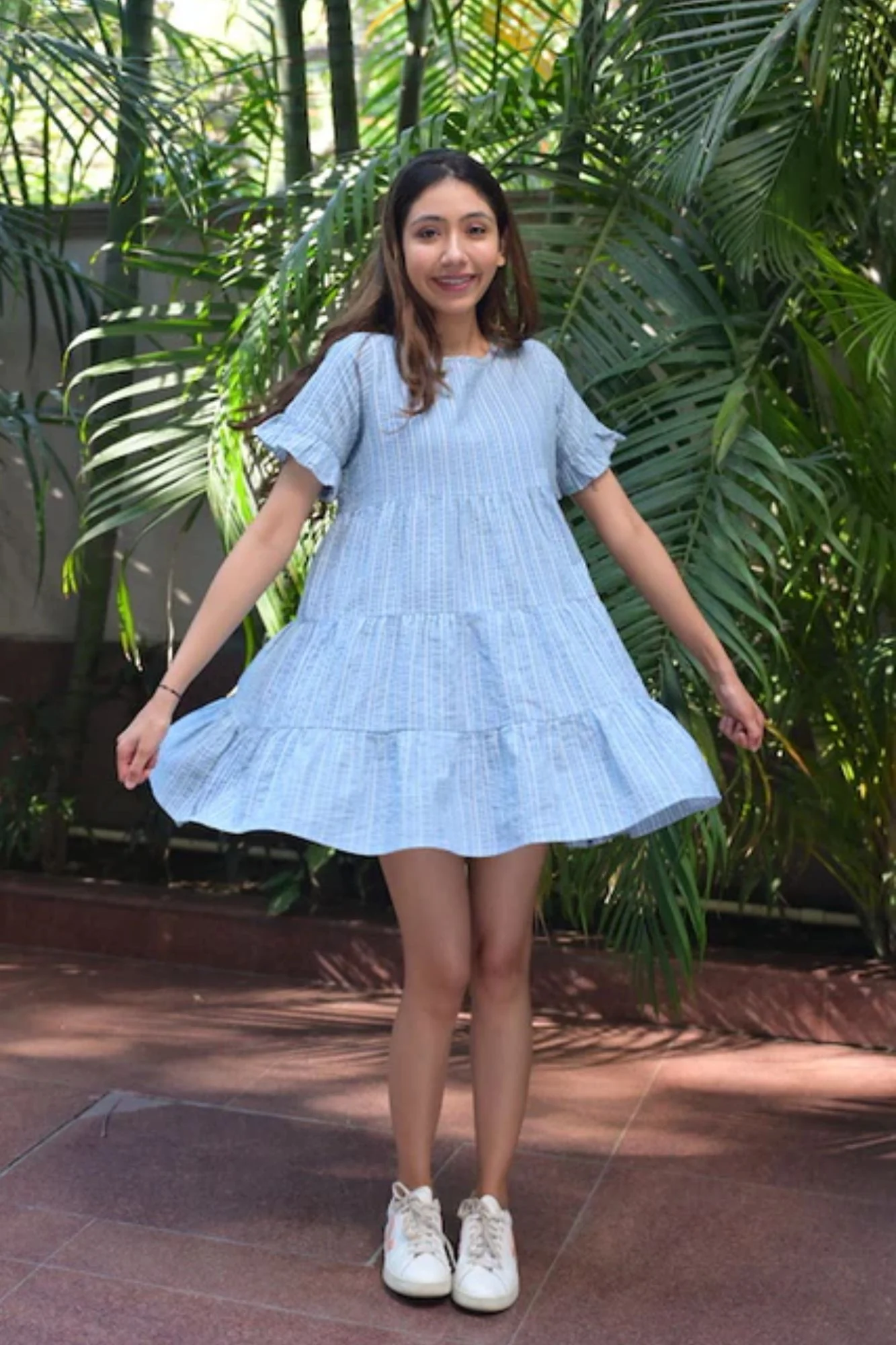 Blue Striped Maternity Tiered Dress - Chenance