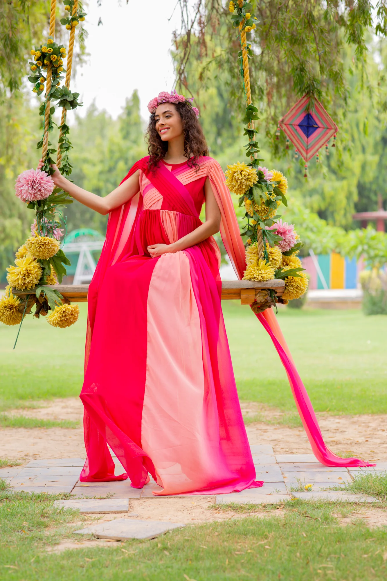 Luxe Raspberry Maternity Trail Photoshoot Gown - Chenance