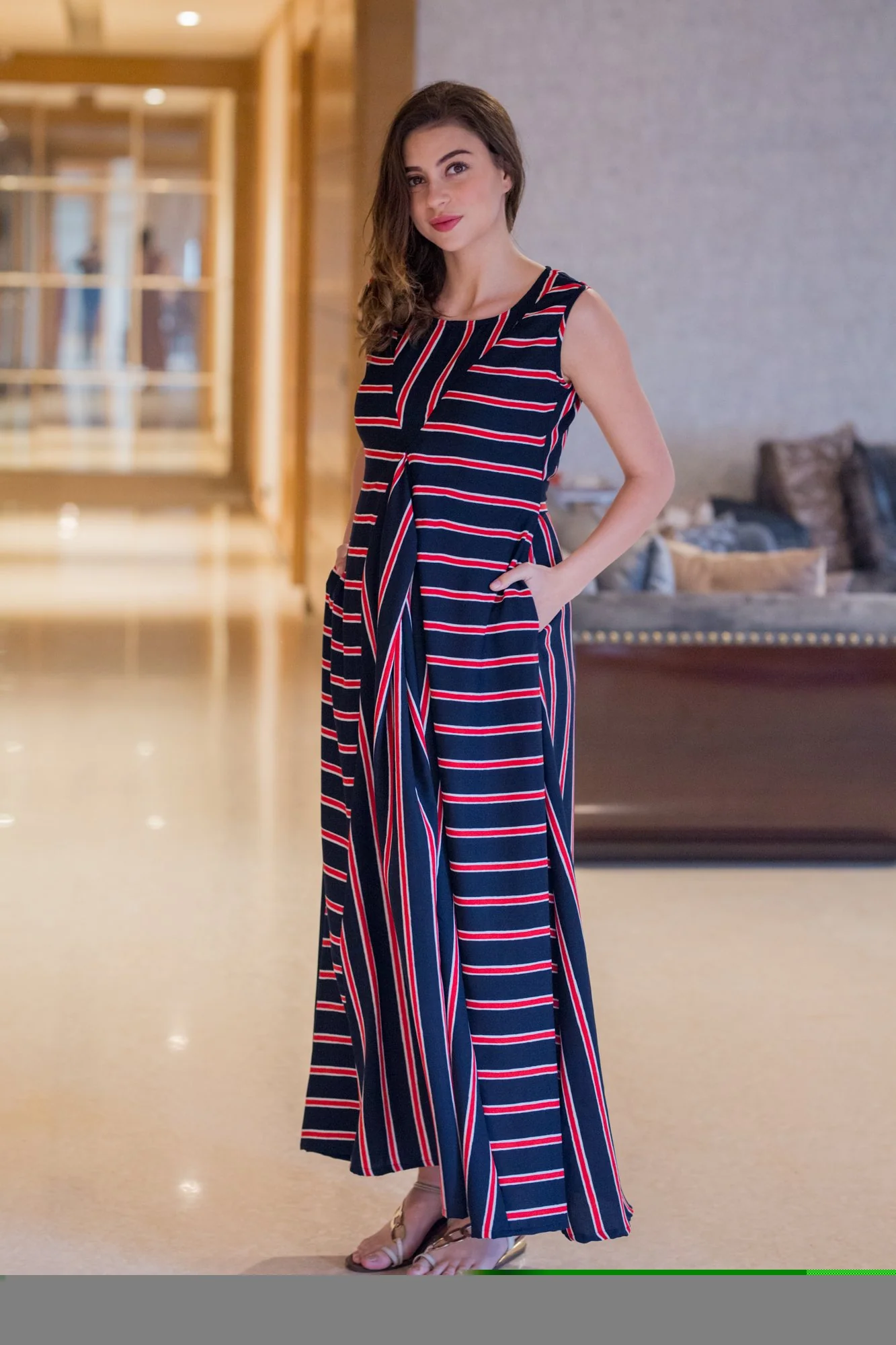 Nautical Chic Striped Maternity and Nursing Maxi Dress - Chenance