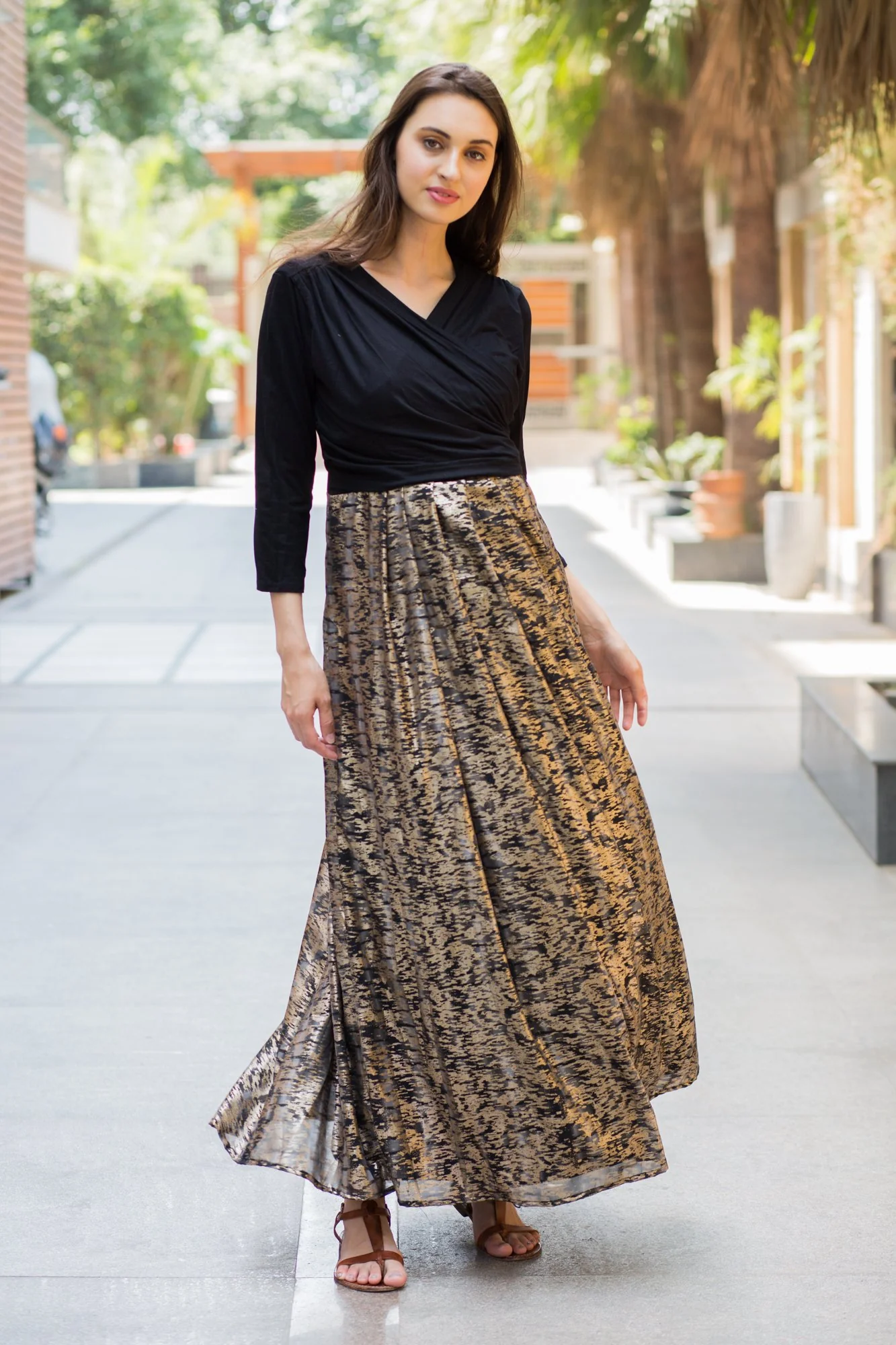 Luxe Gold Maternity & Nursing Wrap Dress - Chenance