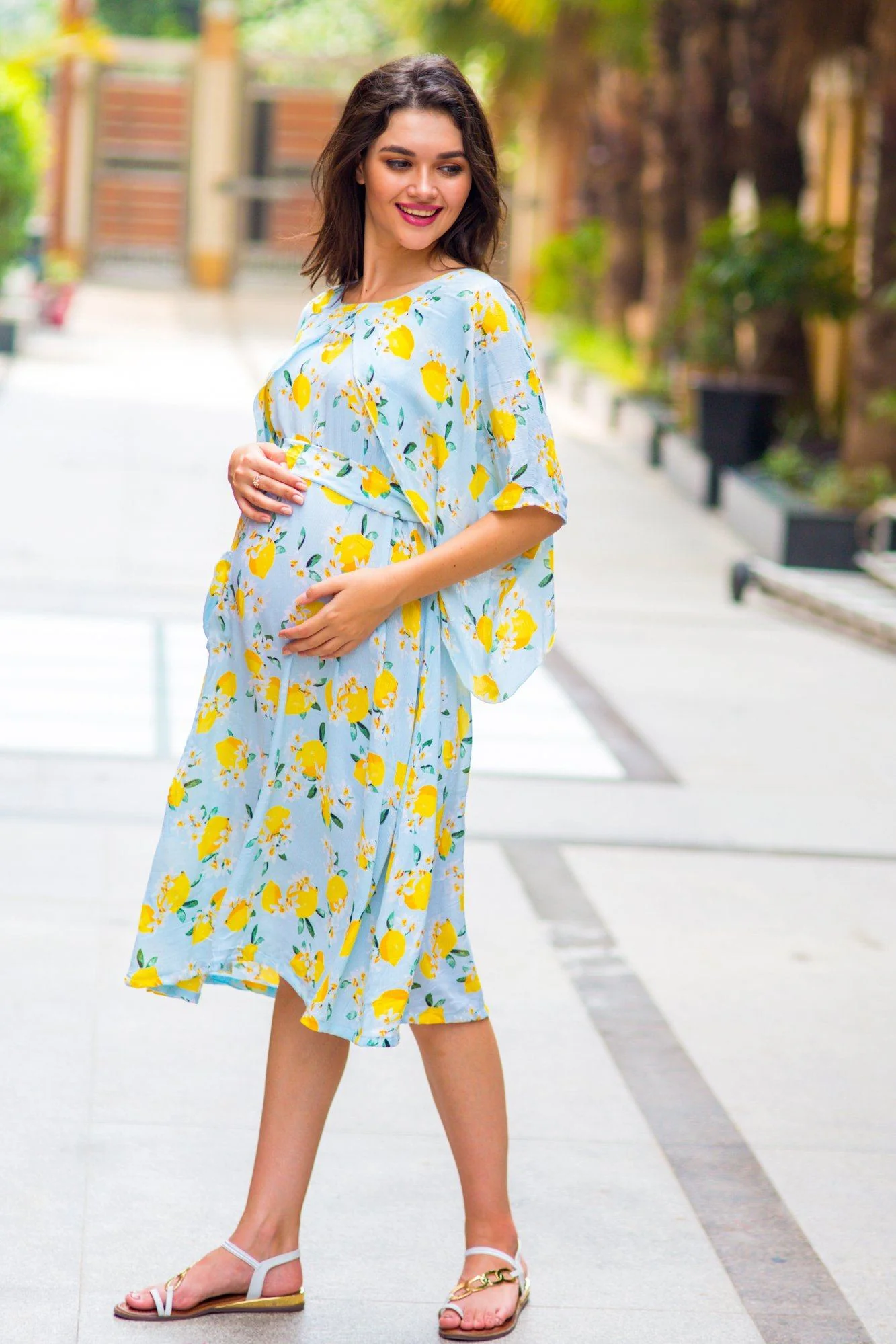Lemon Mint Blue Maternity & Nursing Dress - Chenance