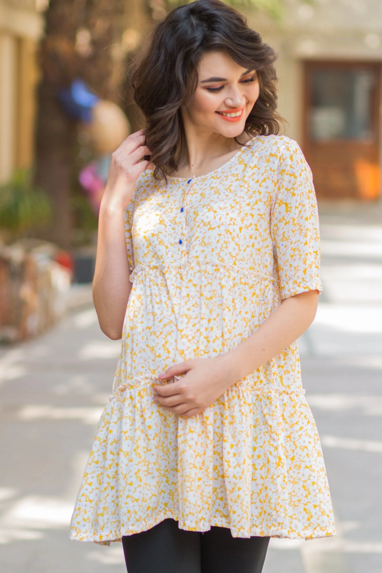 Baby Yellow Layered Maternity & Nursing Top - Chenance