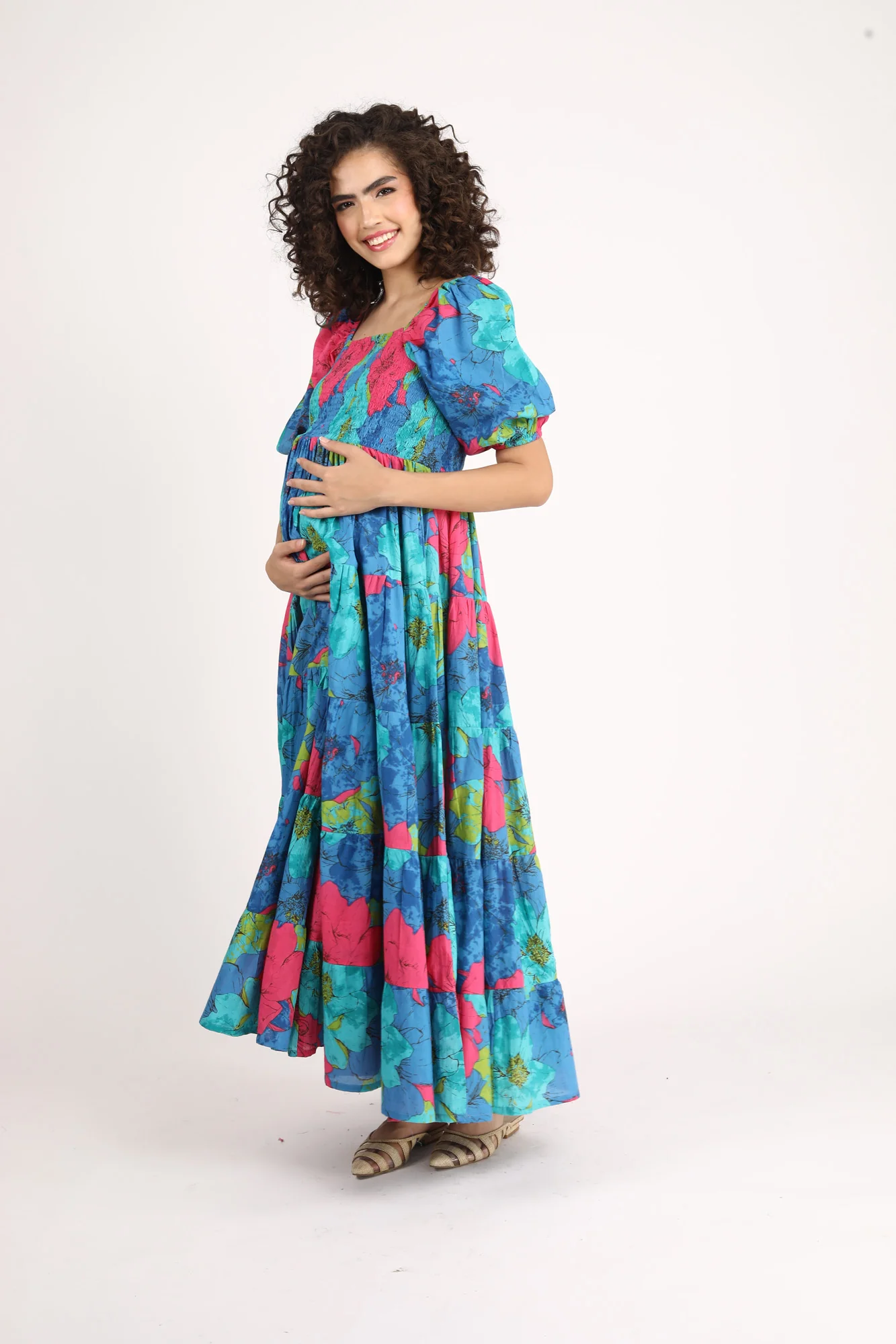 Breezy Sea Blue Maternity Dress (100% Cotton) - Chenance