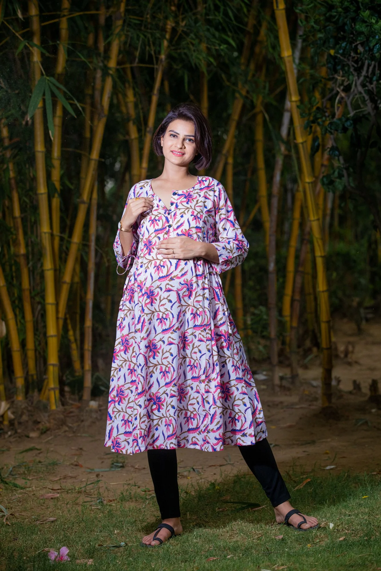 Salmon Floral Maternity & Nursing Kurta - Chenance