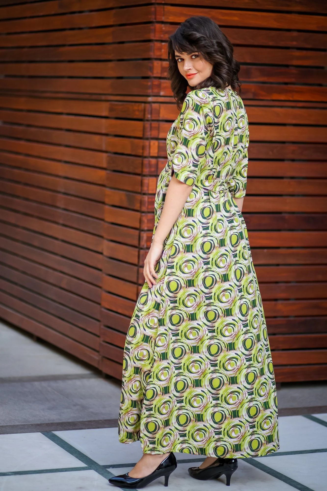 Forest Green Geo Side Slit Maternity & Feeding Dress - Chenance