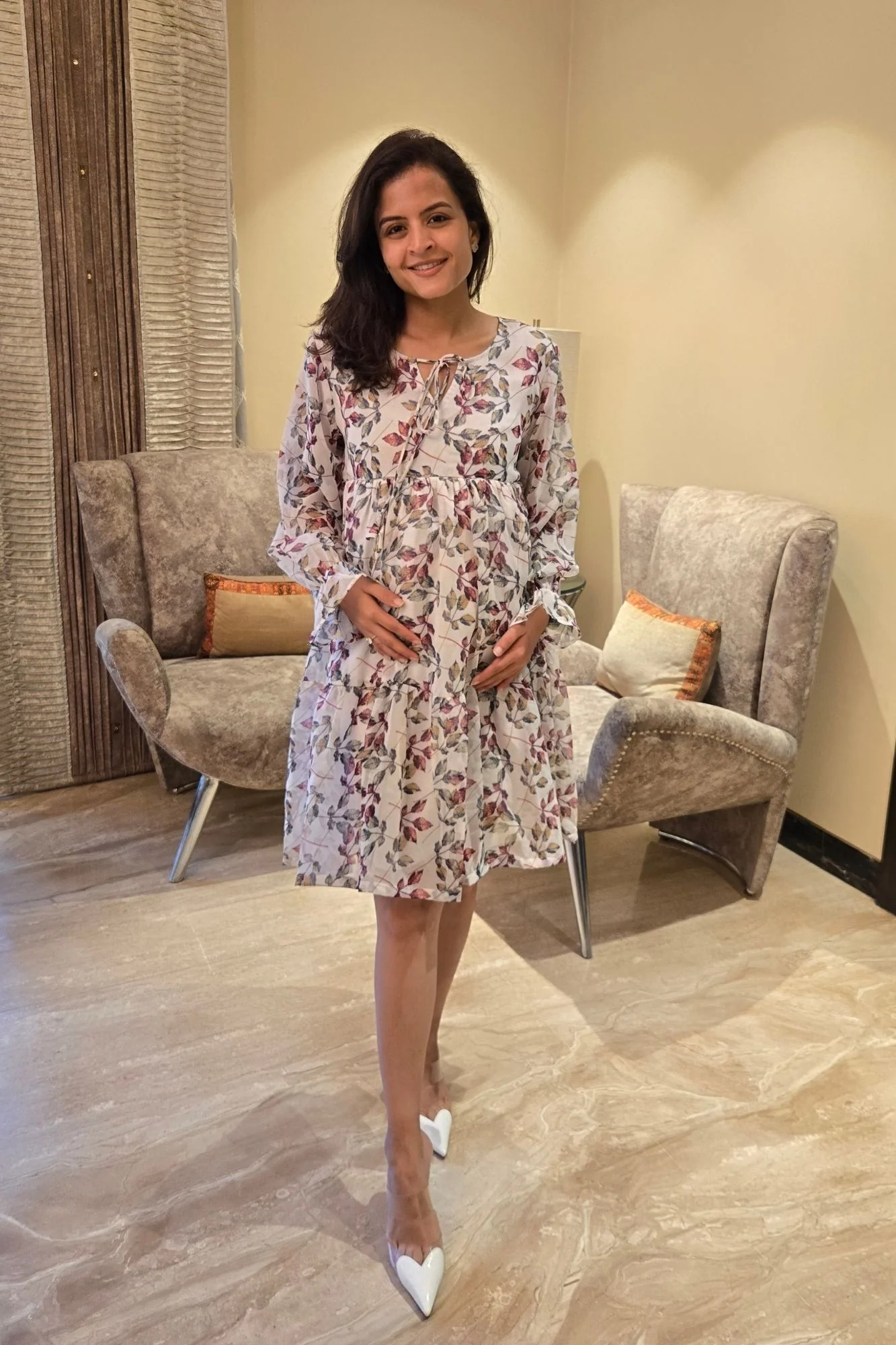 Soothing White Maternity Gathered Dress - Chenance