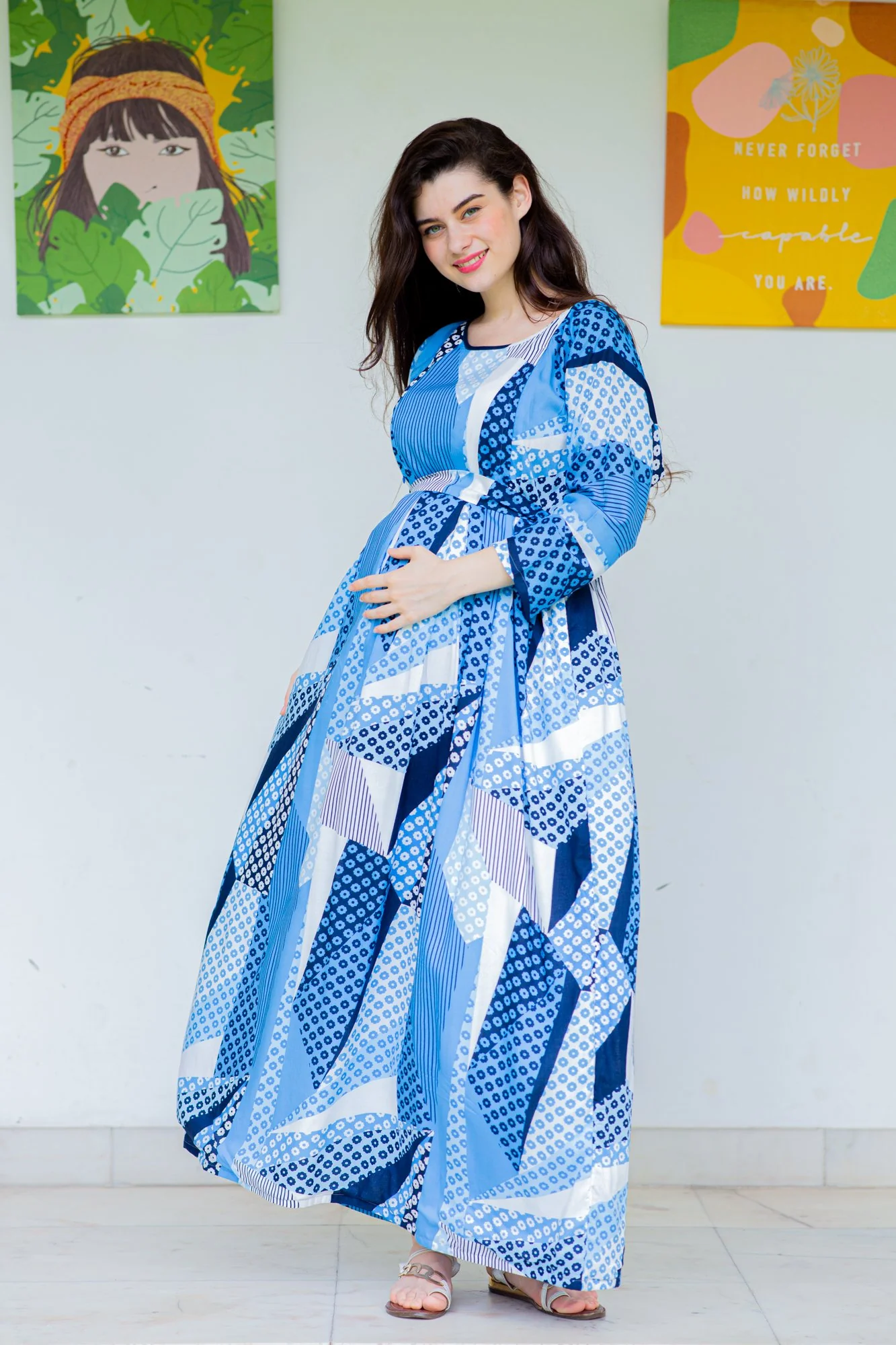 Royal Blue Concealed Zip Maternity & Nursing Maxi - Chenance