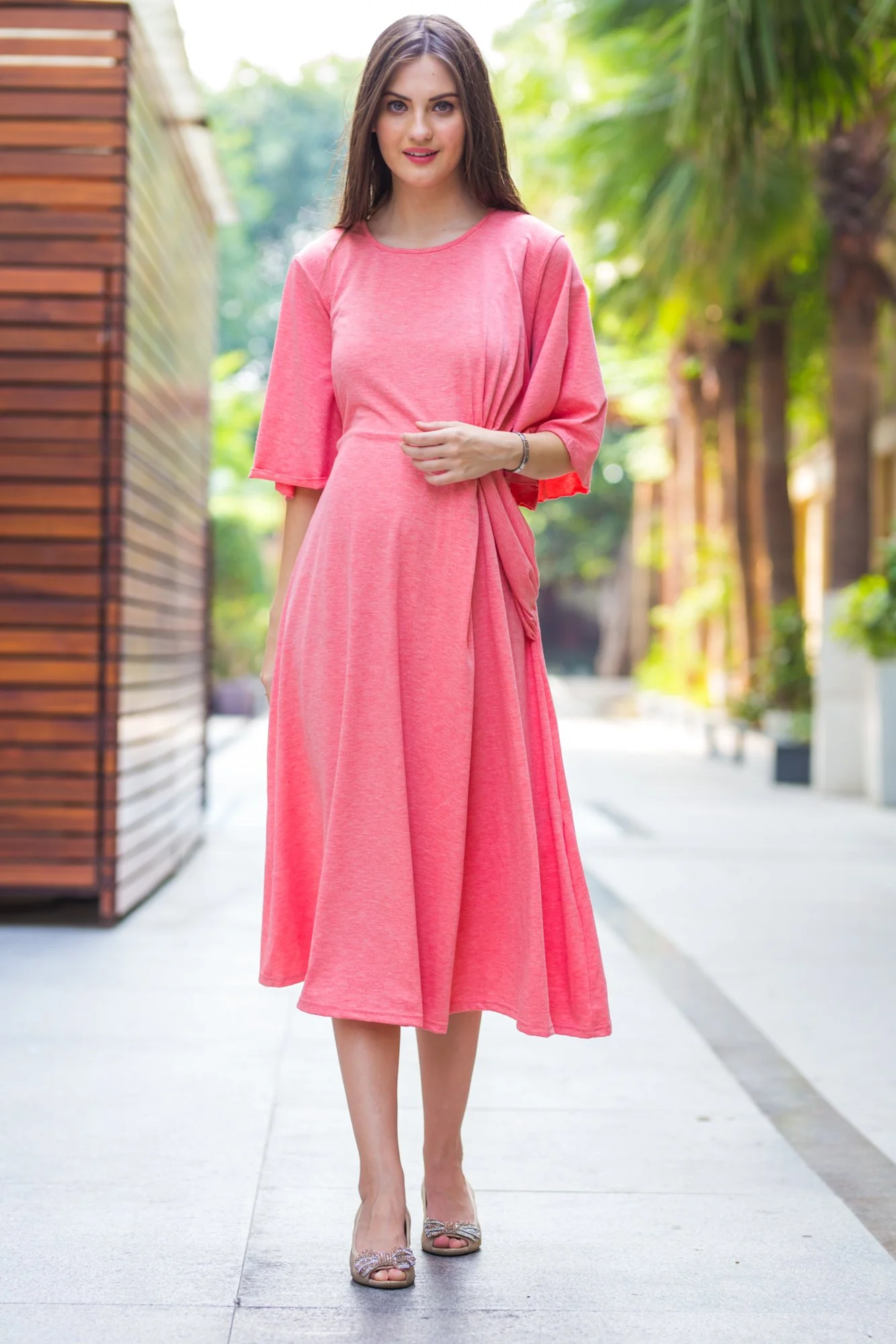 Pink blush Side Knot Maternity Dress - Chenance