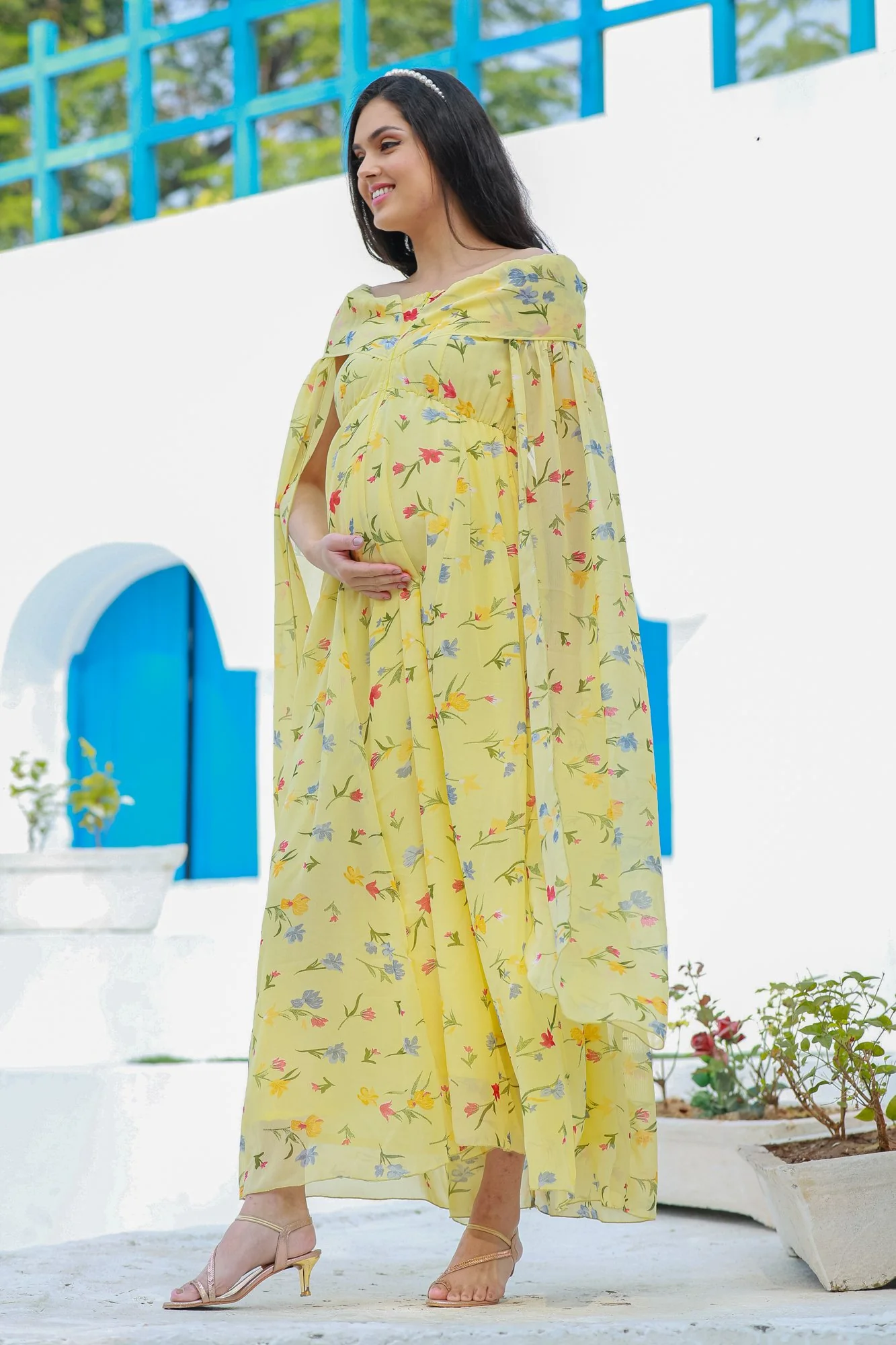 Luxe Pastel Yellow Flying Sleeves Maternity & Nursing Dress - Chenance