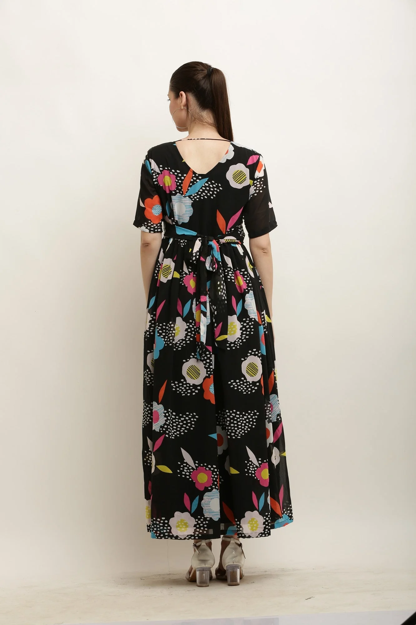 Candy Blackish Floral Maternity Layered Knot Dress - Chenance