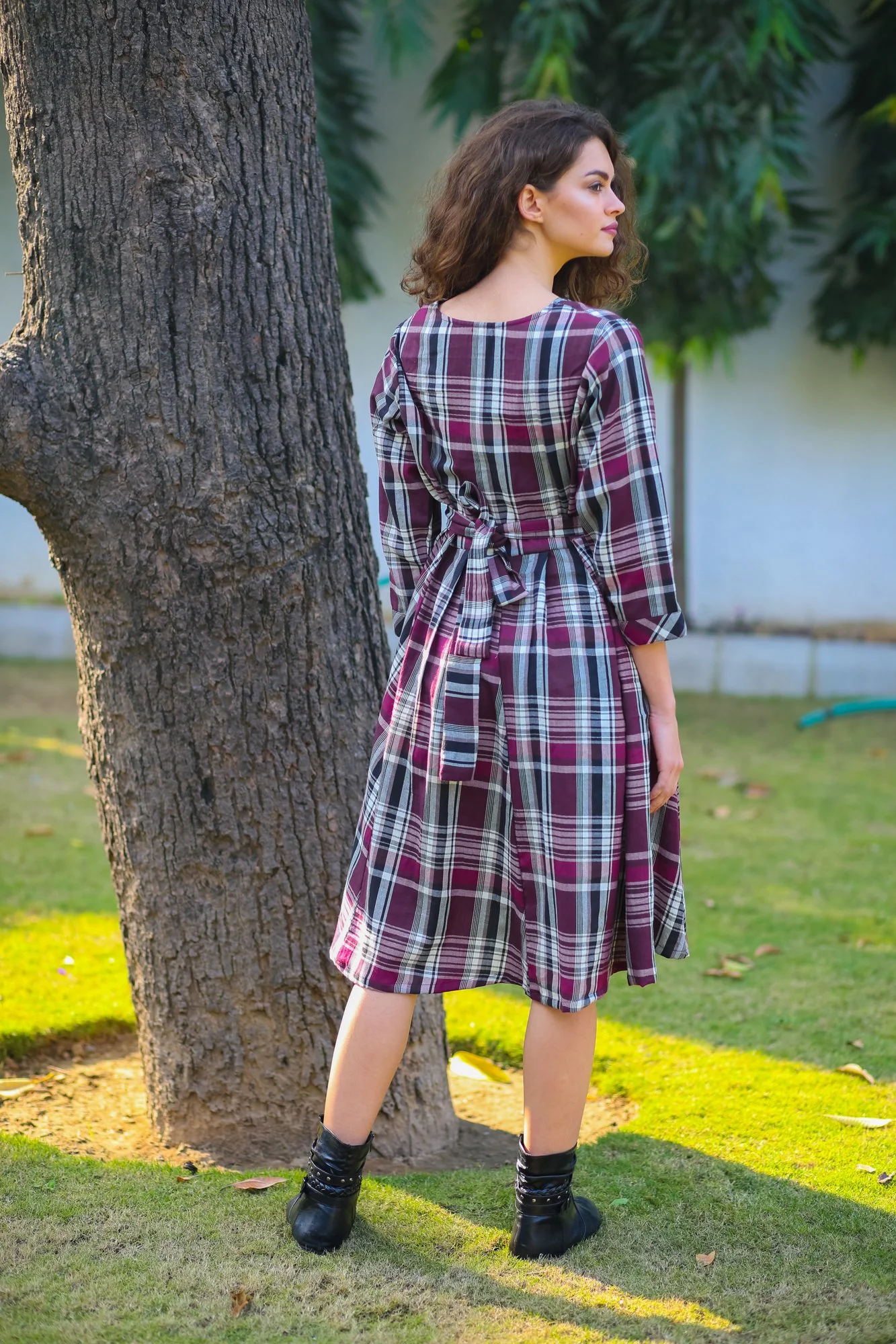 Mulberry Plaid Maternity & Nursing Knee Dress - Chenance