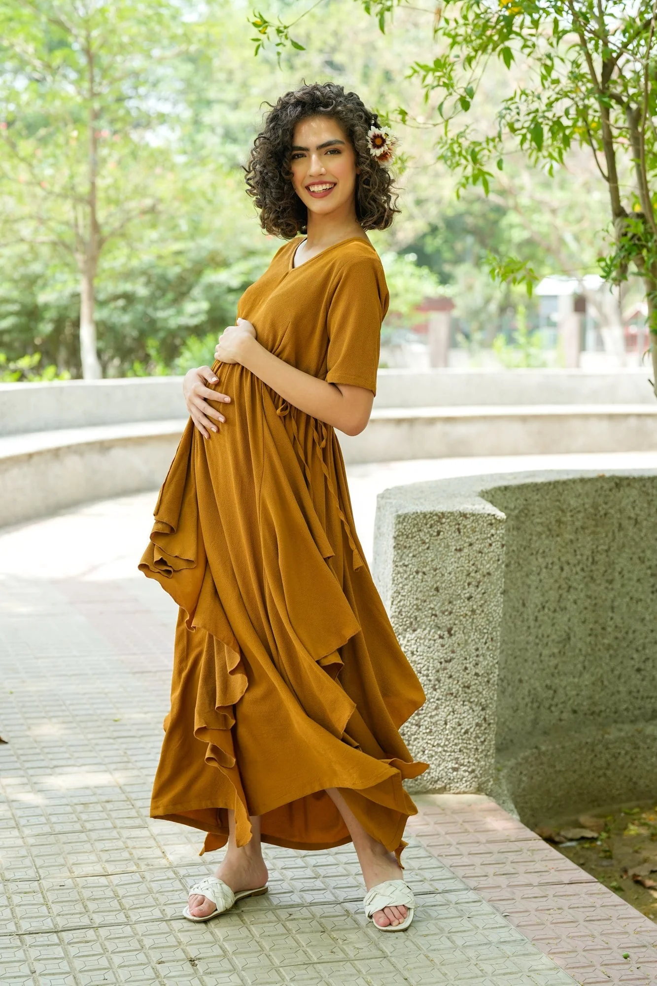 Graceful Pretty Ginger Maternity Flow Dress - Chenance