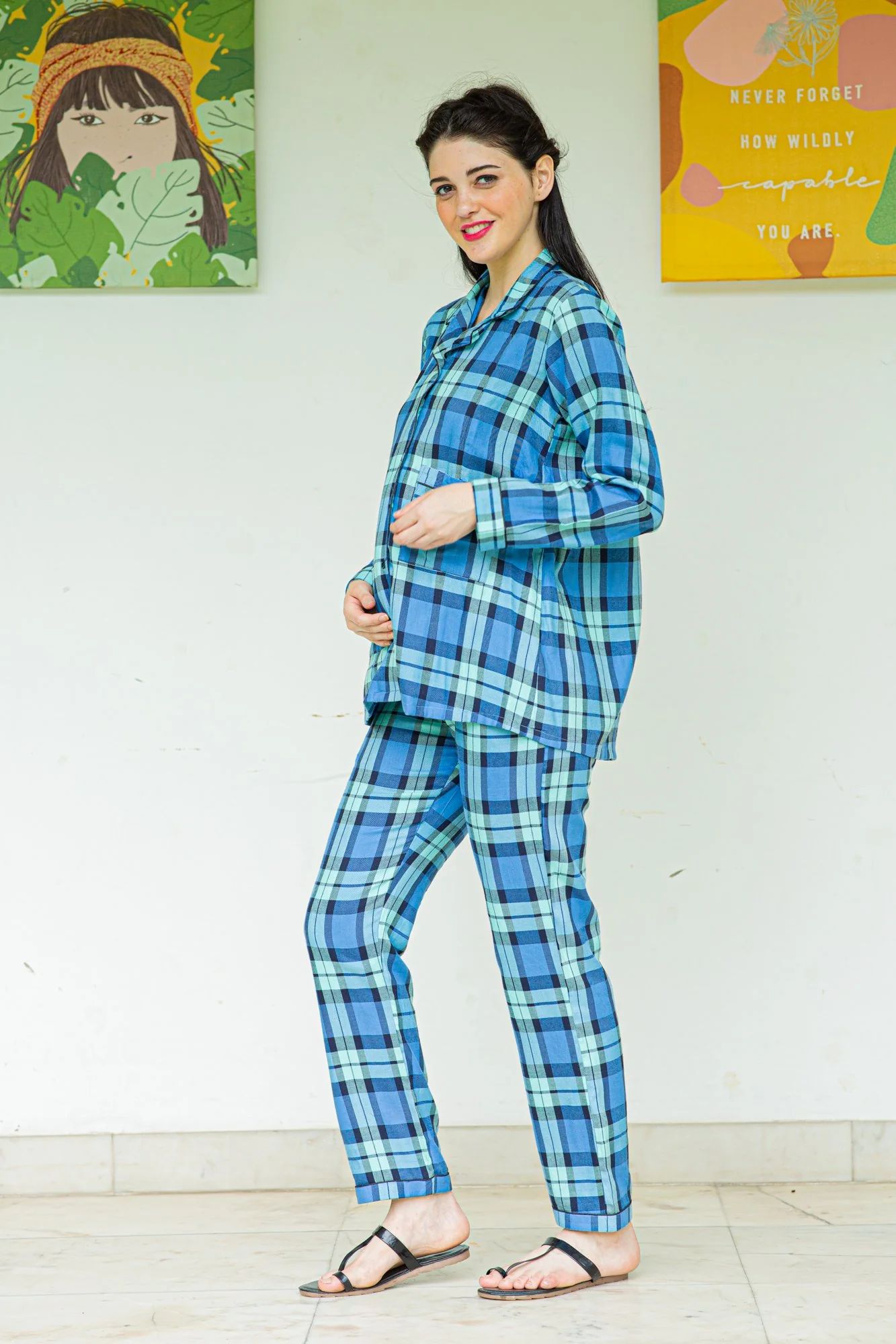 Playful Blue Maternity & Nursing Night Suit Set - Chenance
