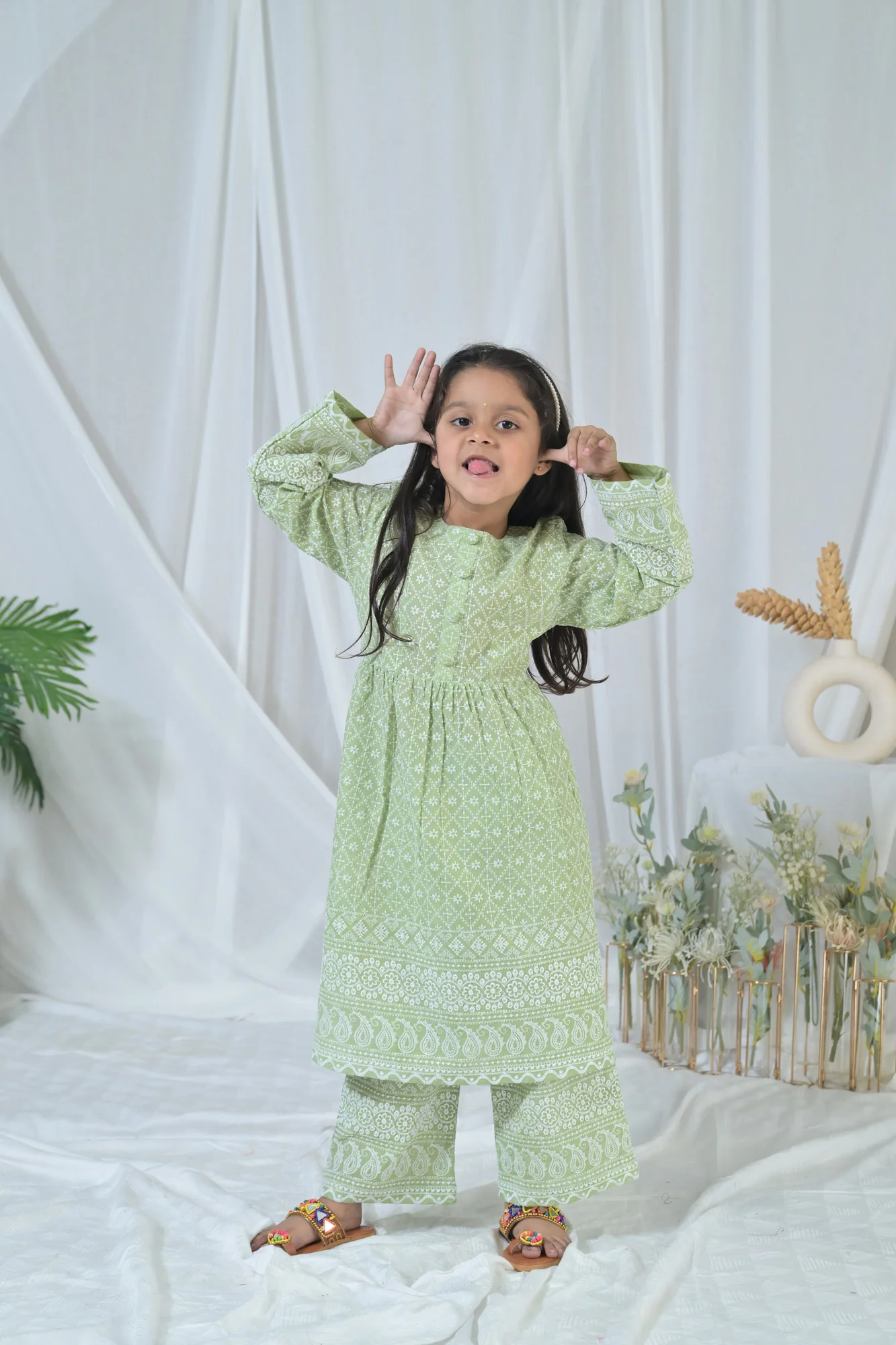Winsome Olive Green Kurta Set (2pc) (0-12 Yrs) - Chenance