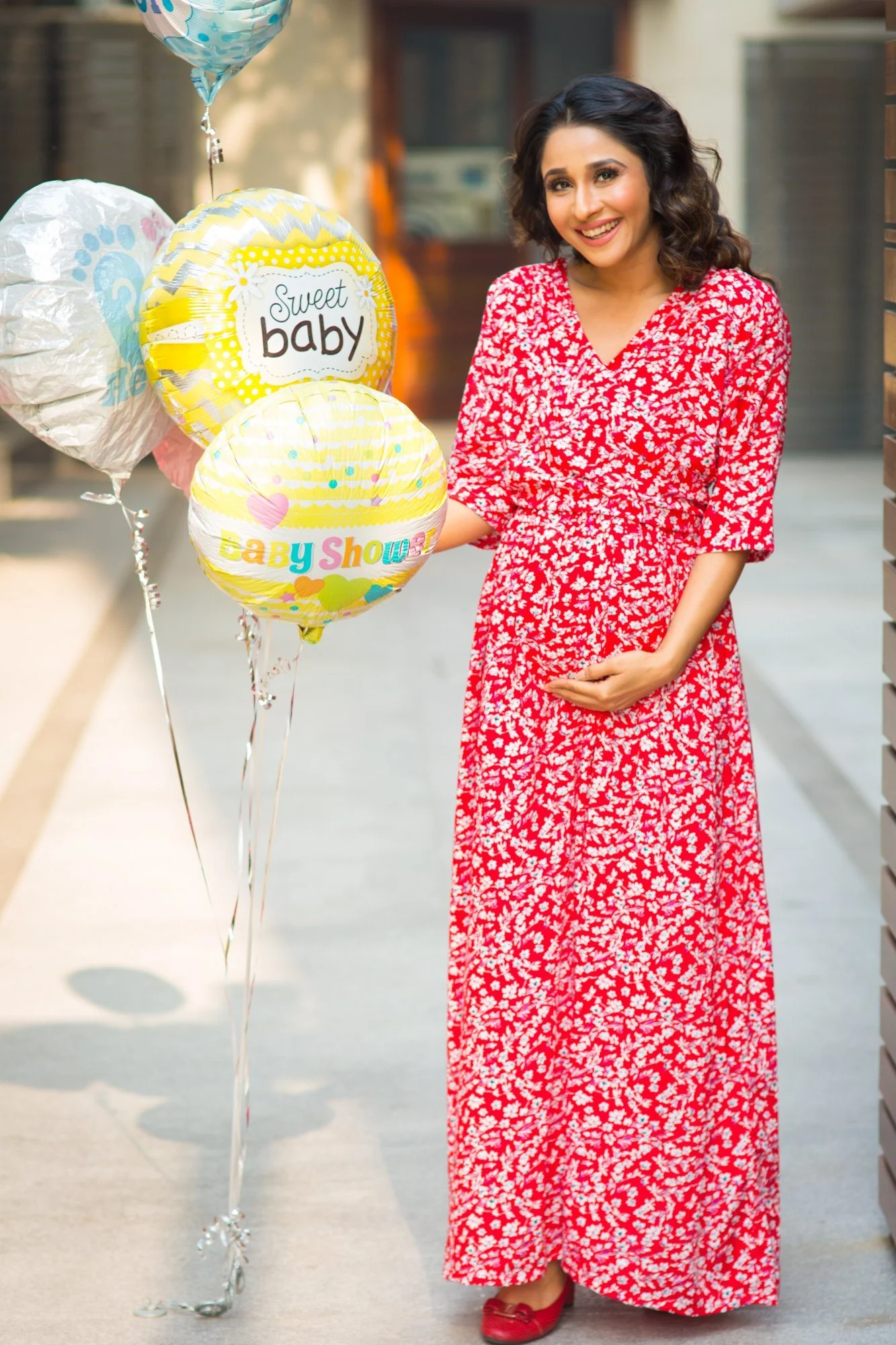 Candy Red Floral Maternity & Nursing Wrap Dress - Chenance