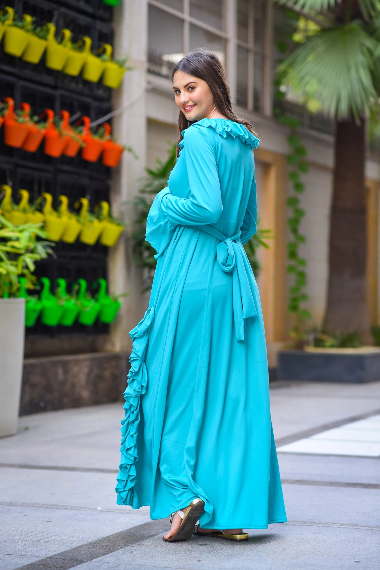 Sky Blue Stretchable Maternity Dress - Chenance