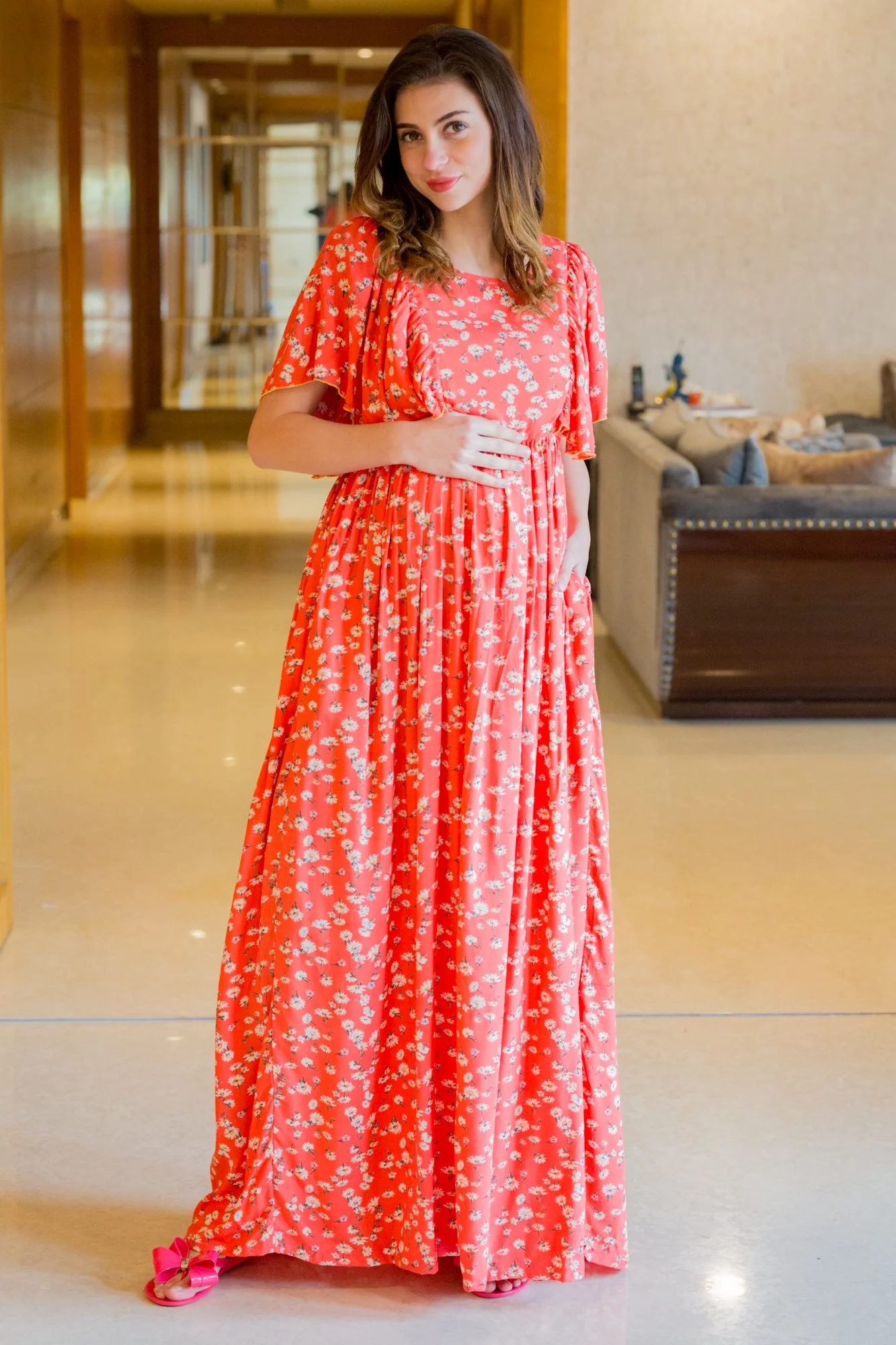 Plum Floral Maternity & Nursing Flap Dress - Chenance