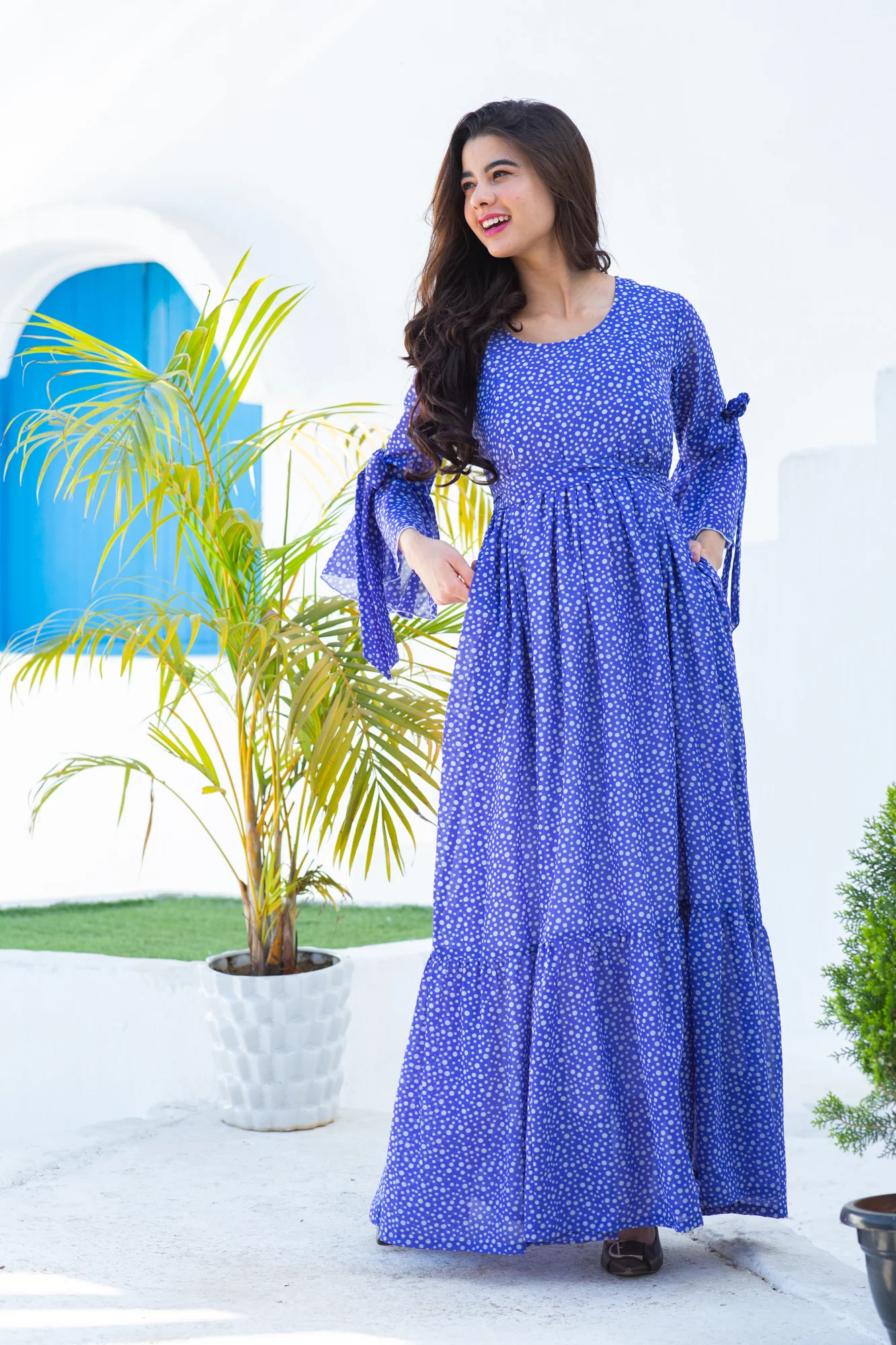 Midnight Starry Blue Maternity & Nursing Frill Dress - Chenance