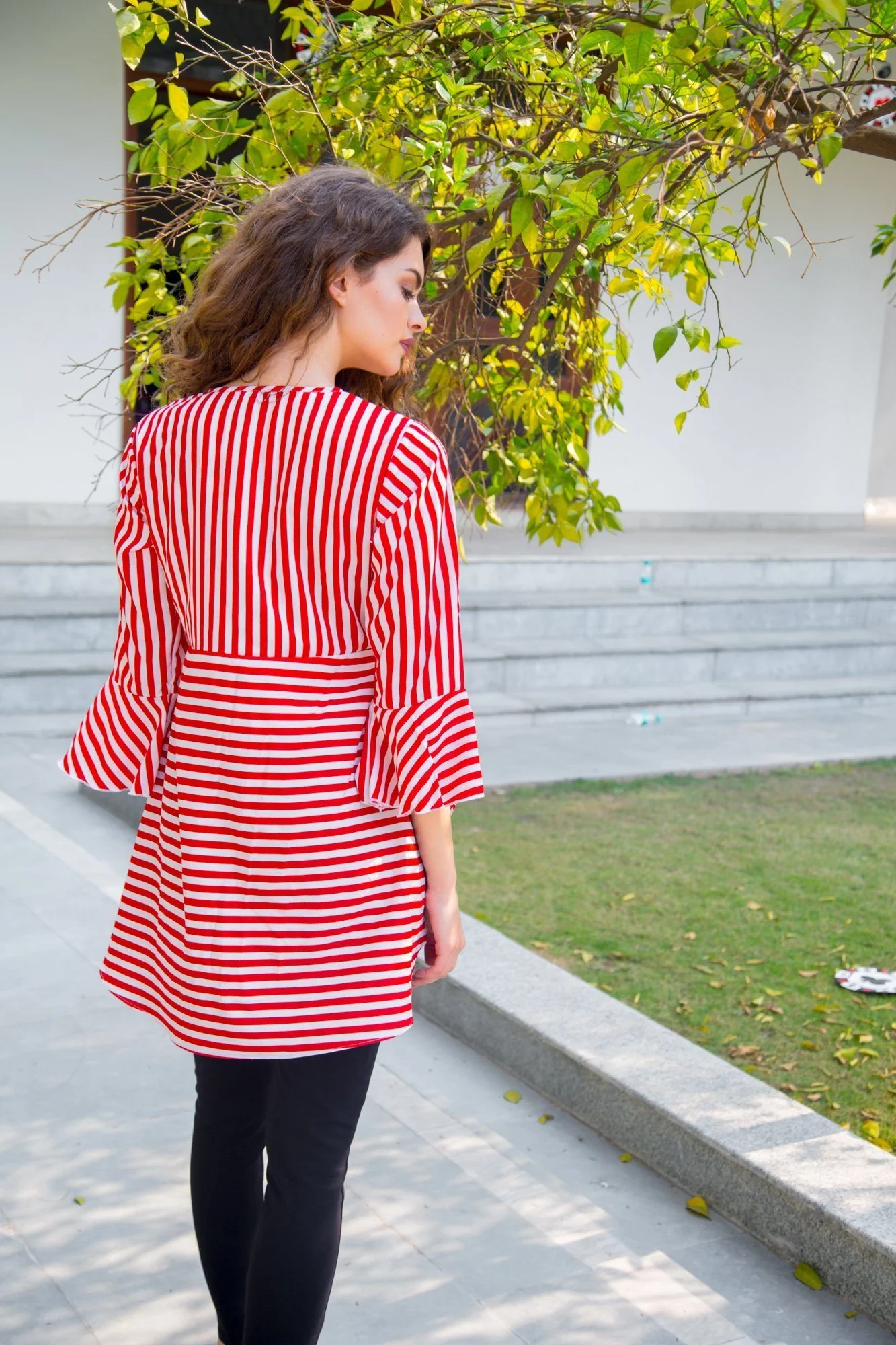 Royal Red Striped Maternity & Nursing Top - Chenance