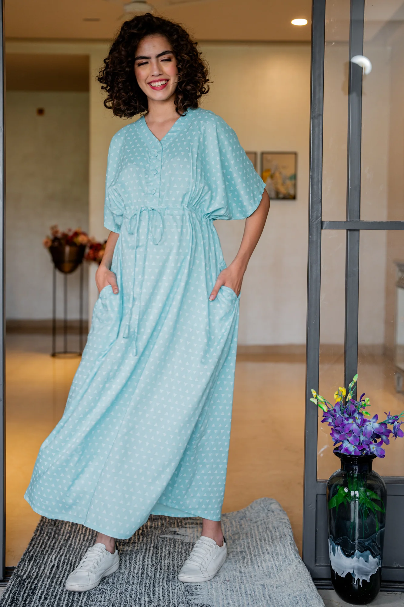 Triangle Pale Turquoise Maternity & Nursing Dress / Delivery Gown/ Night Dress - Chenance