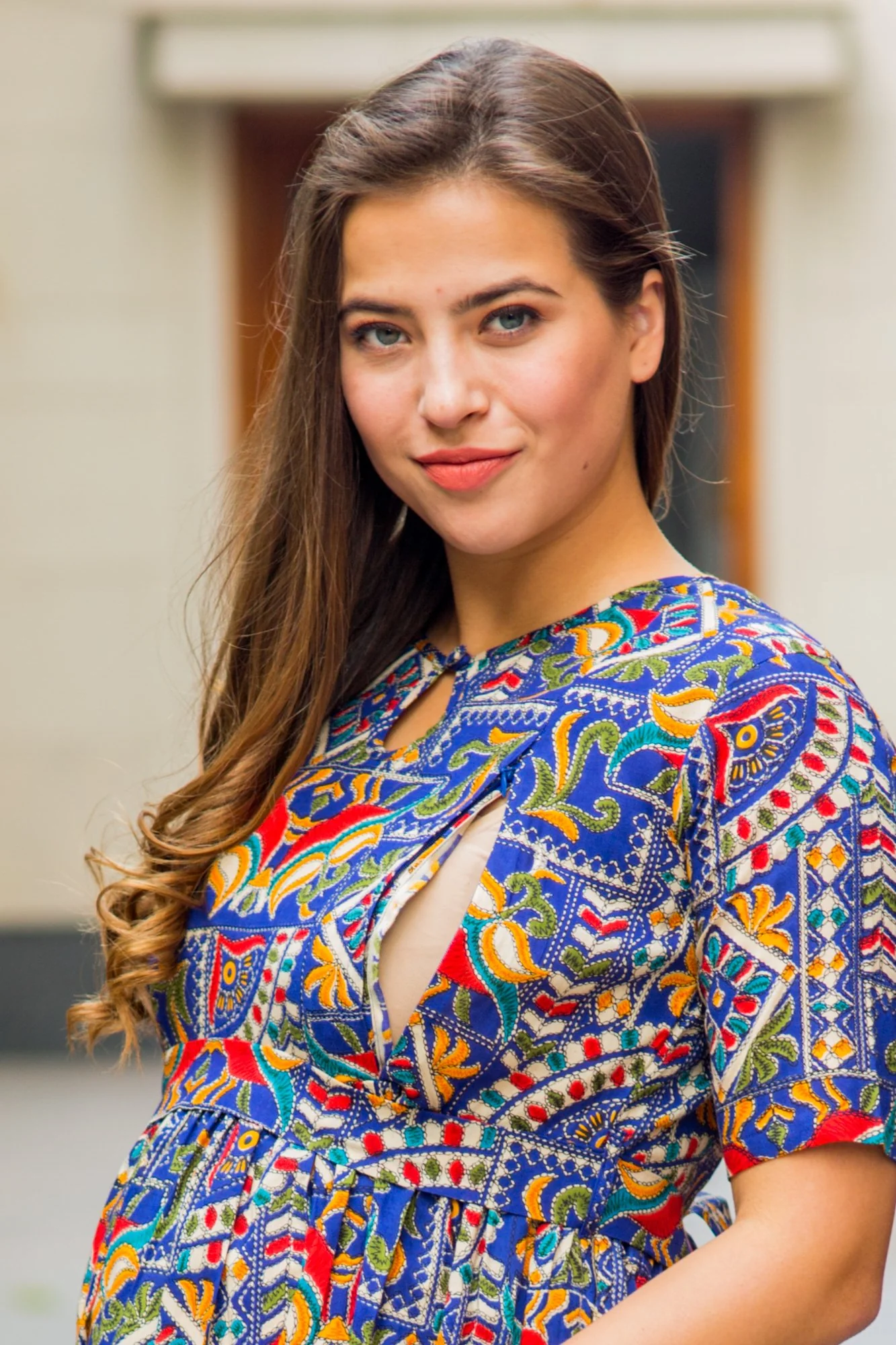 Azure Blue Threadwork Concealed Zip Maternity & Nursing Kurta - Chenance