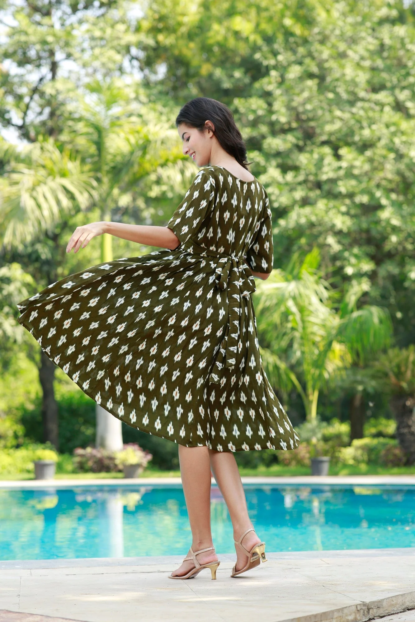 Winsome Seaweed Green Ikat Maternity & Nursing Dress - Chenance