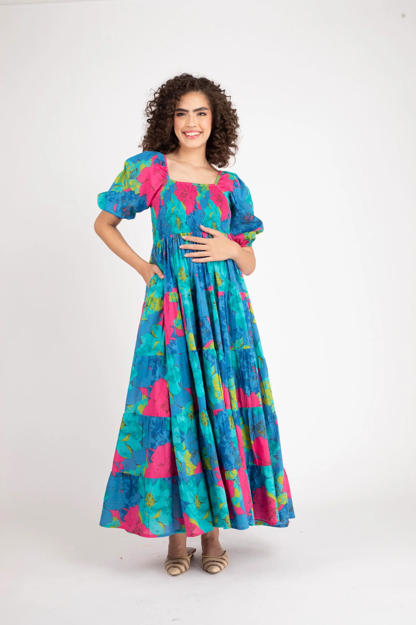 Breezy Sea Blue Maternity Dress (100% Cotton) - Chenance