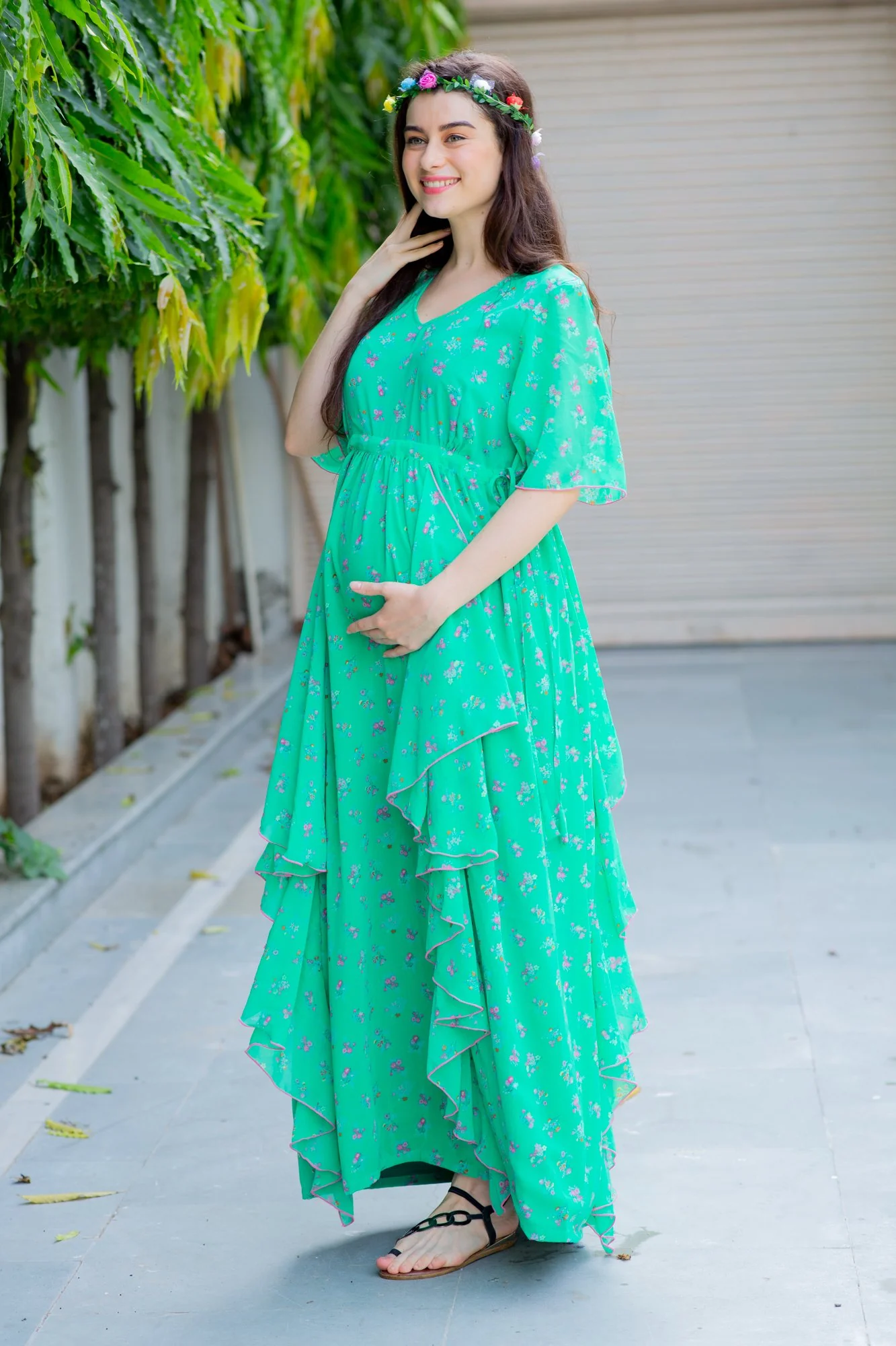 Emerald Floral Maternity Flow Dress - Chenance