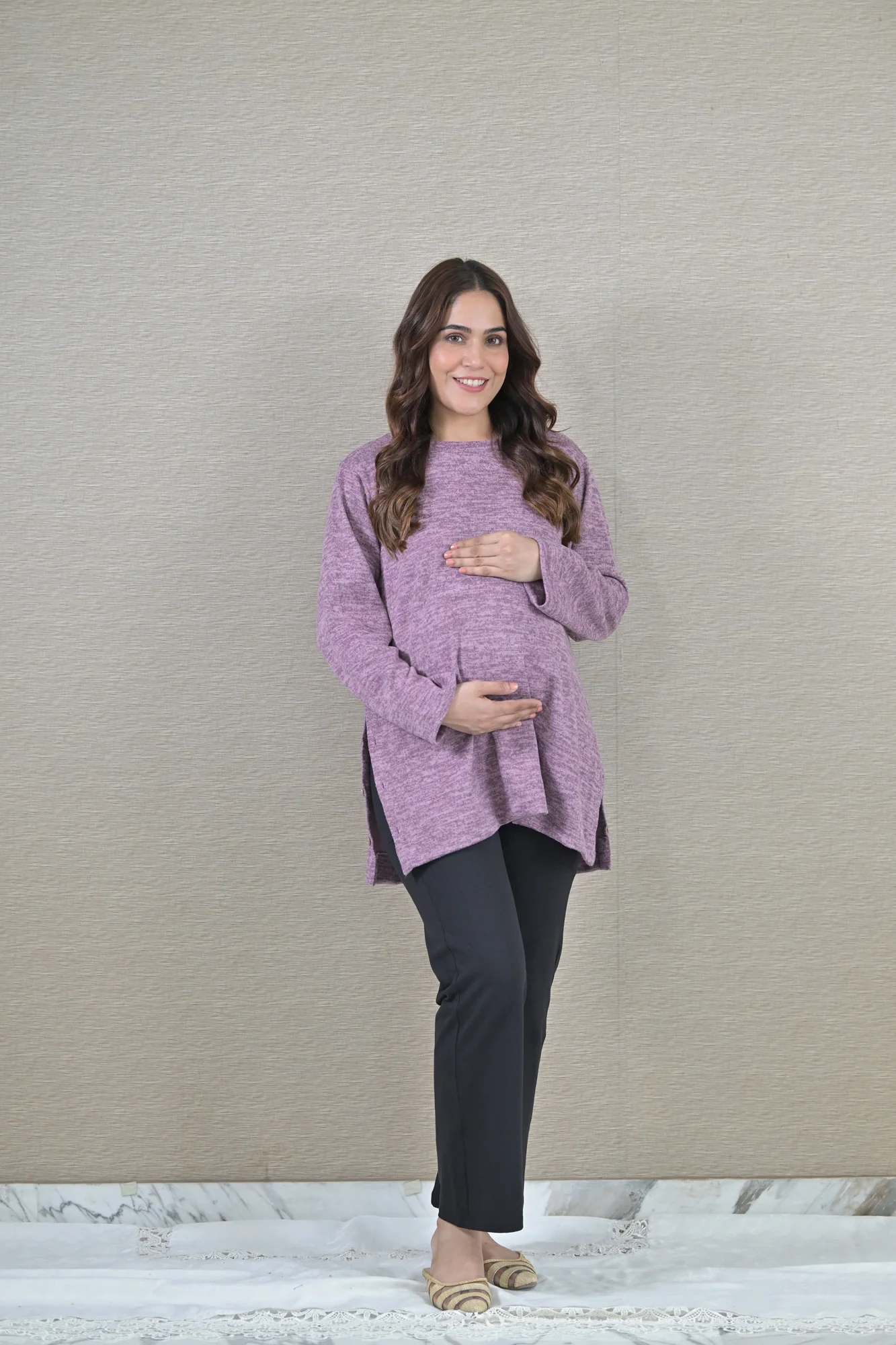 Mauve Maternity & Nursing Side-Slit Sweater Winter Top - Chenance