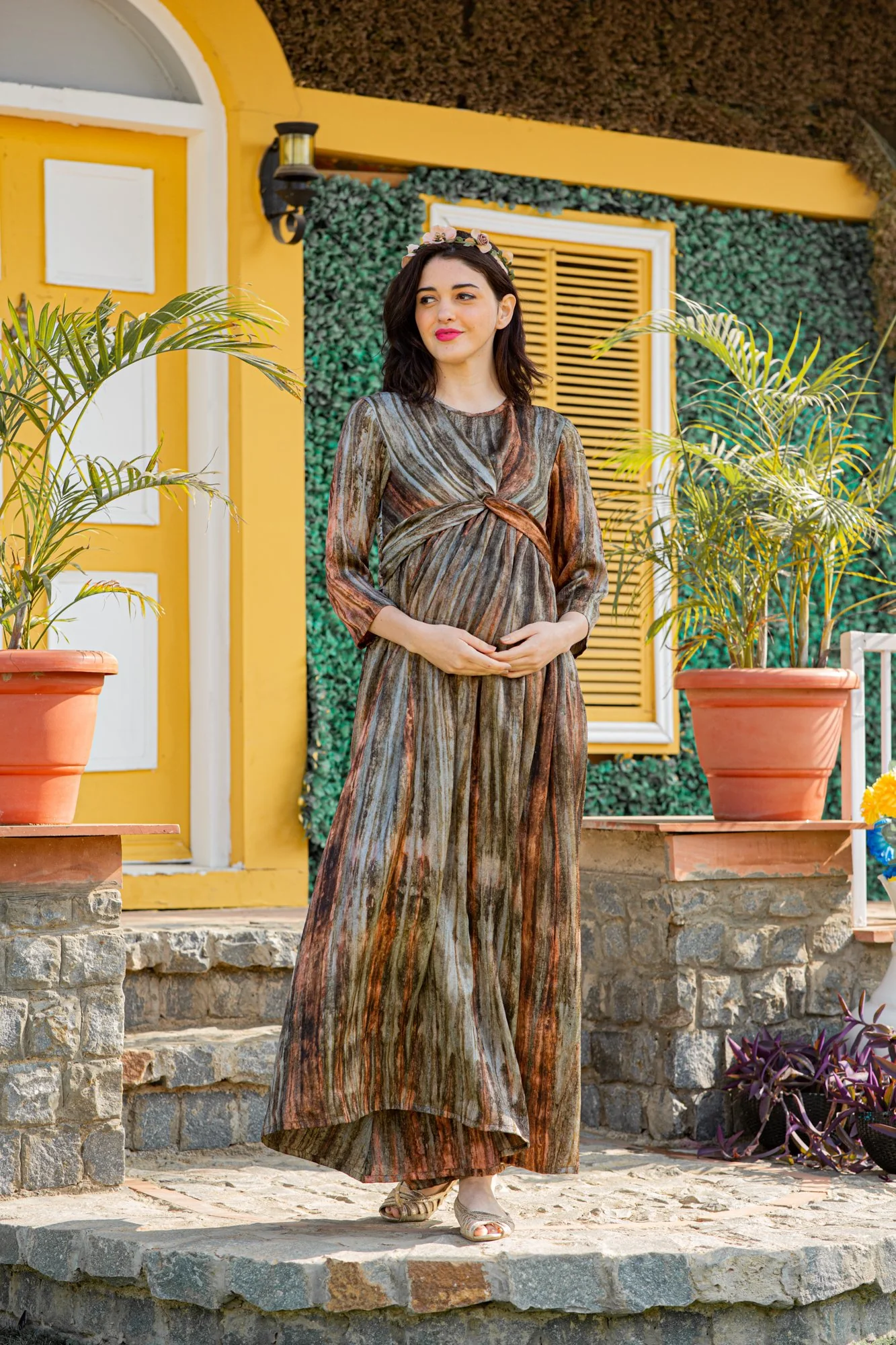 Luxe Earthen Washed Maternity Knot Dress - Chenance