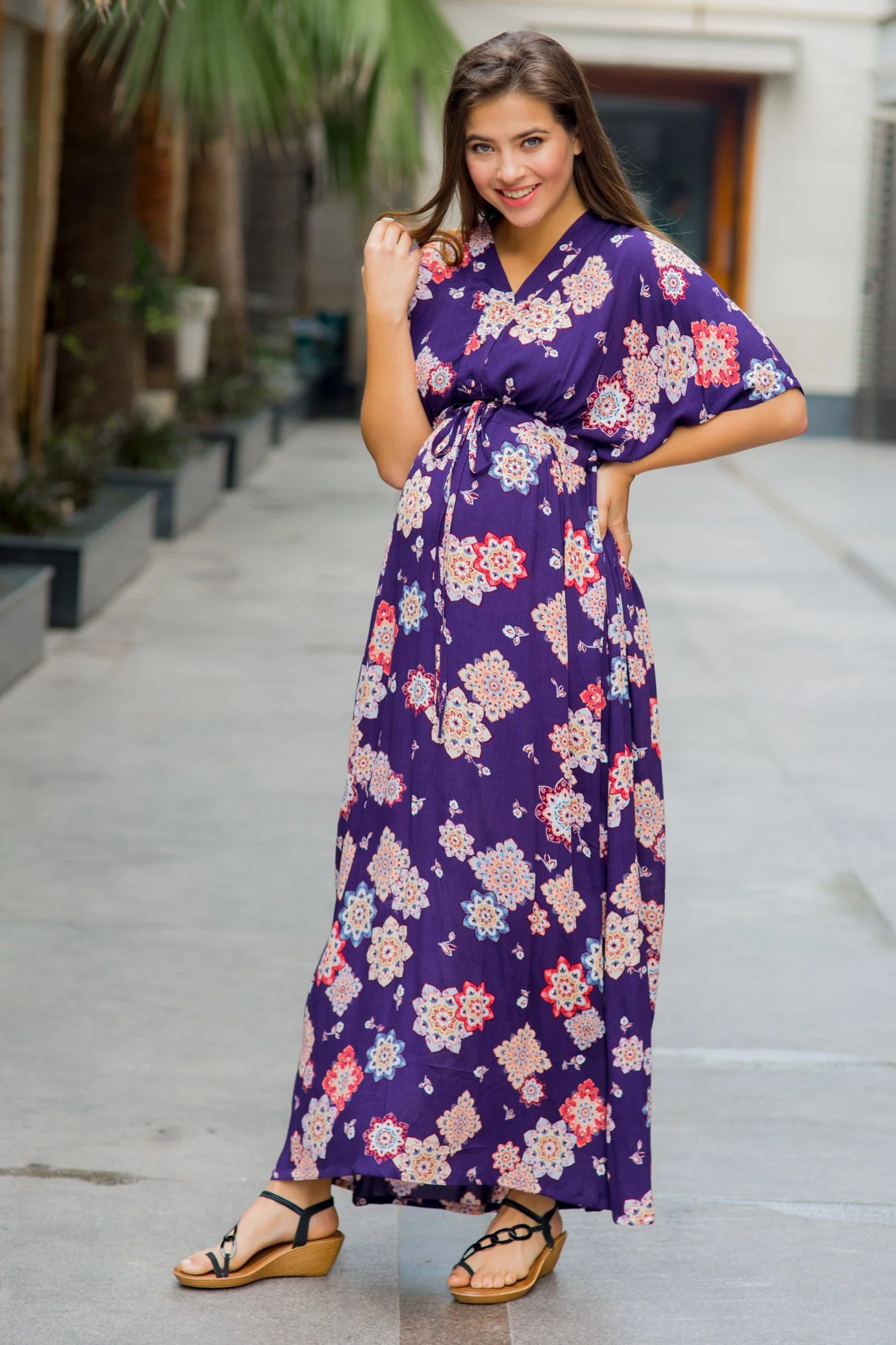 Kimono Violet Maternity & Nursing Dress / Delivery Gown/ Night Dress - Chenance