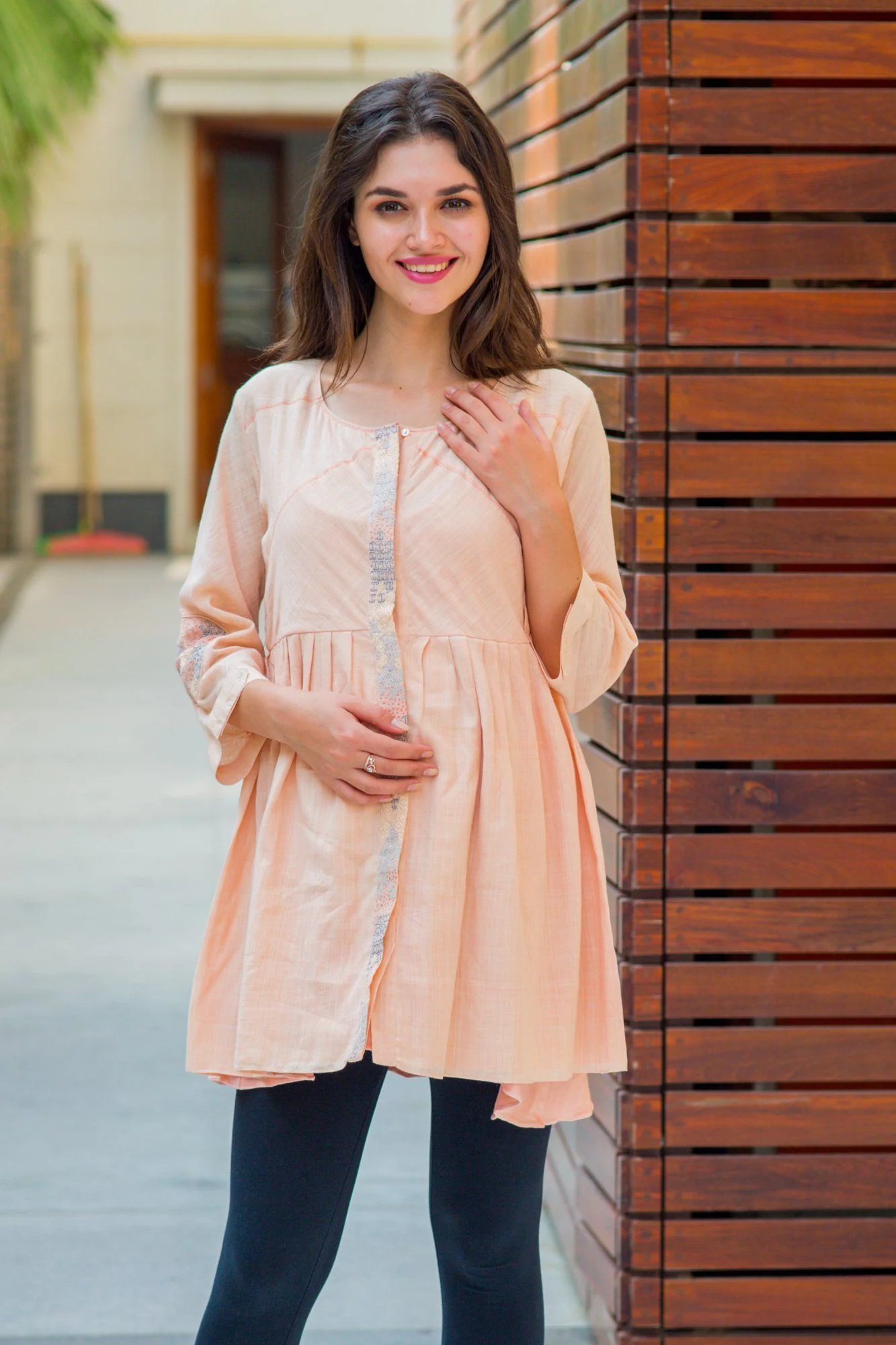 Premium Sujni Moon Patch Peach Maternity & Nursing Top - Chenance