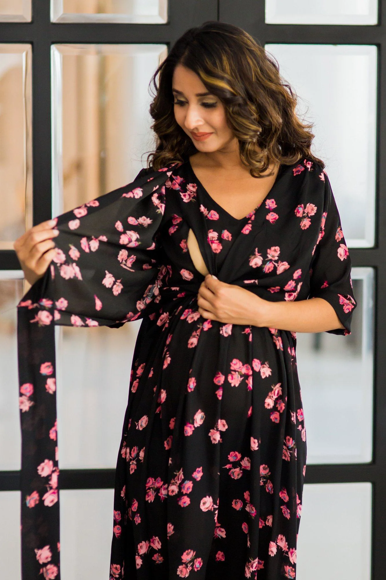 Midnight Rose Hi-Low Maternity & Nursing Wrap Dress - Chenance