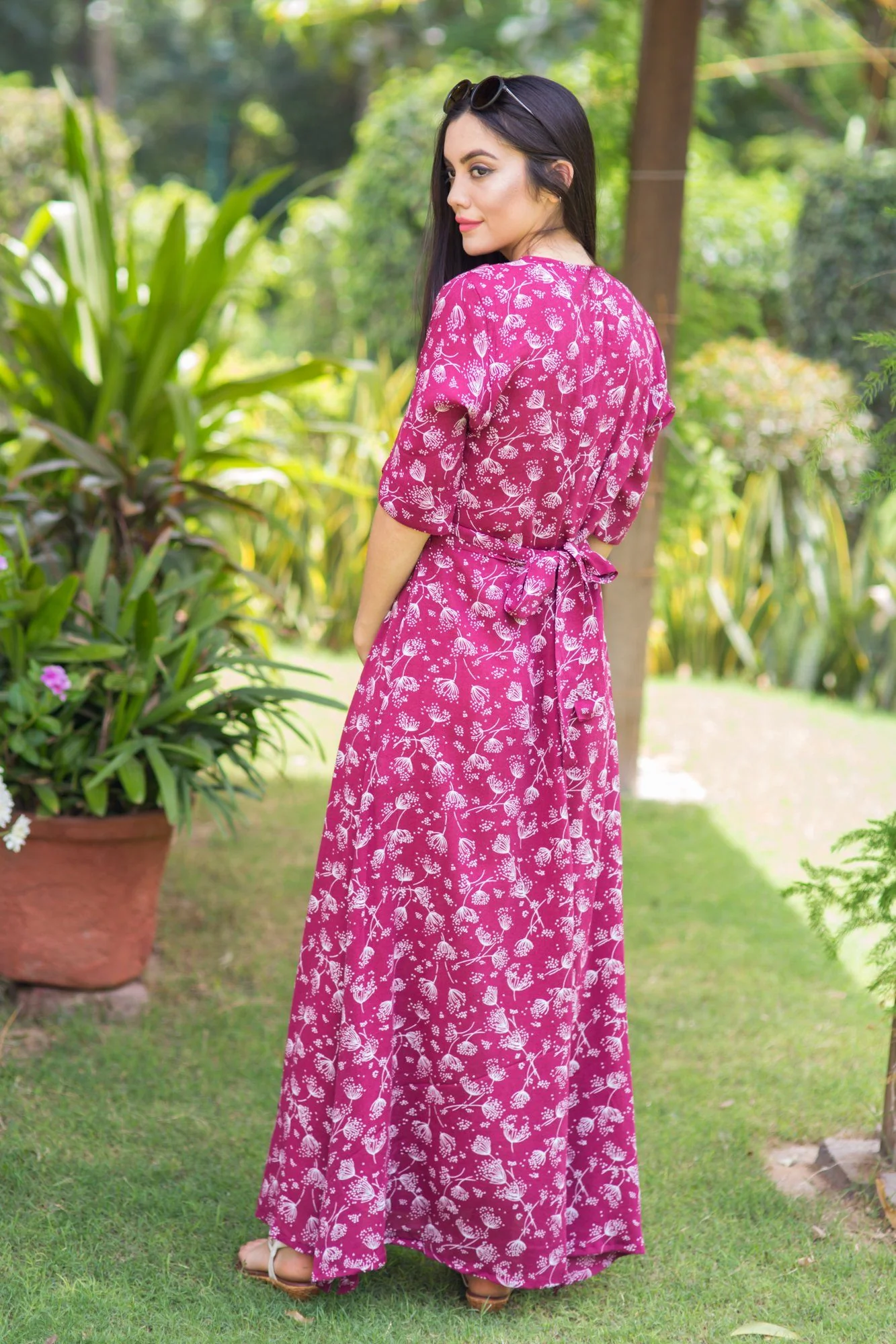 Burgandy Moss Side Slit Concealed Zips Maternity & Nursing Dress - Chenance