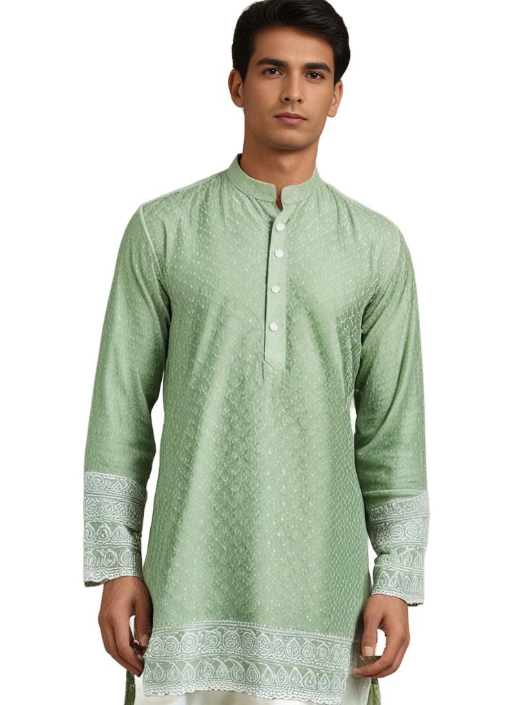 Men Dusty Green Kurta Sets (2pc) - Chenance