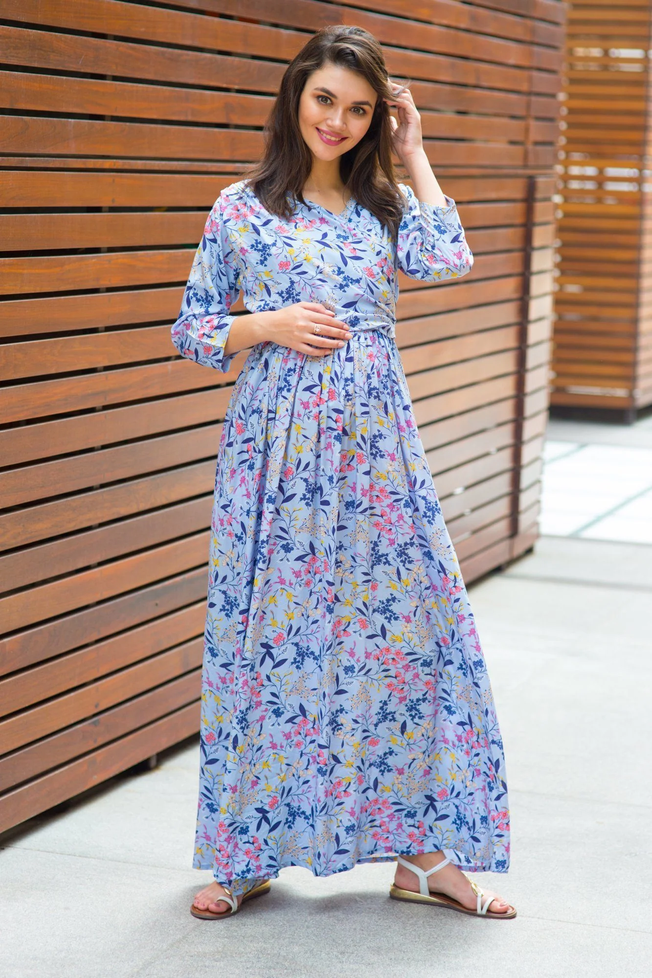 Lilac Floral Maternity & Nursing Wrap Dress - Chenance