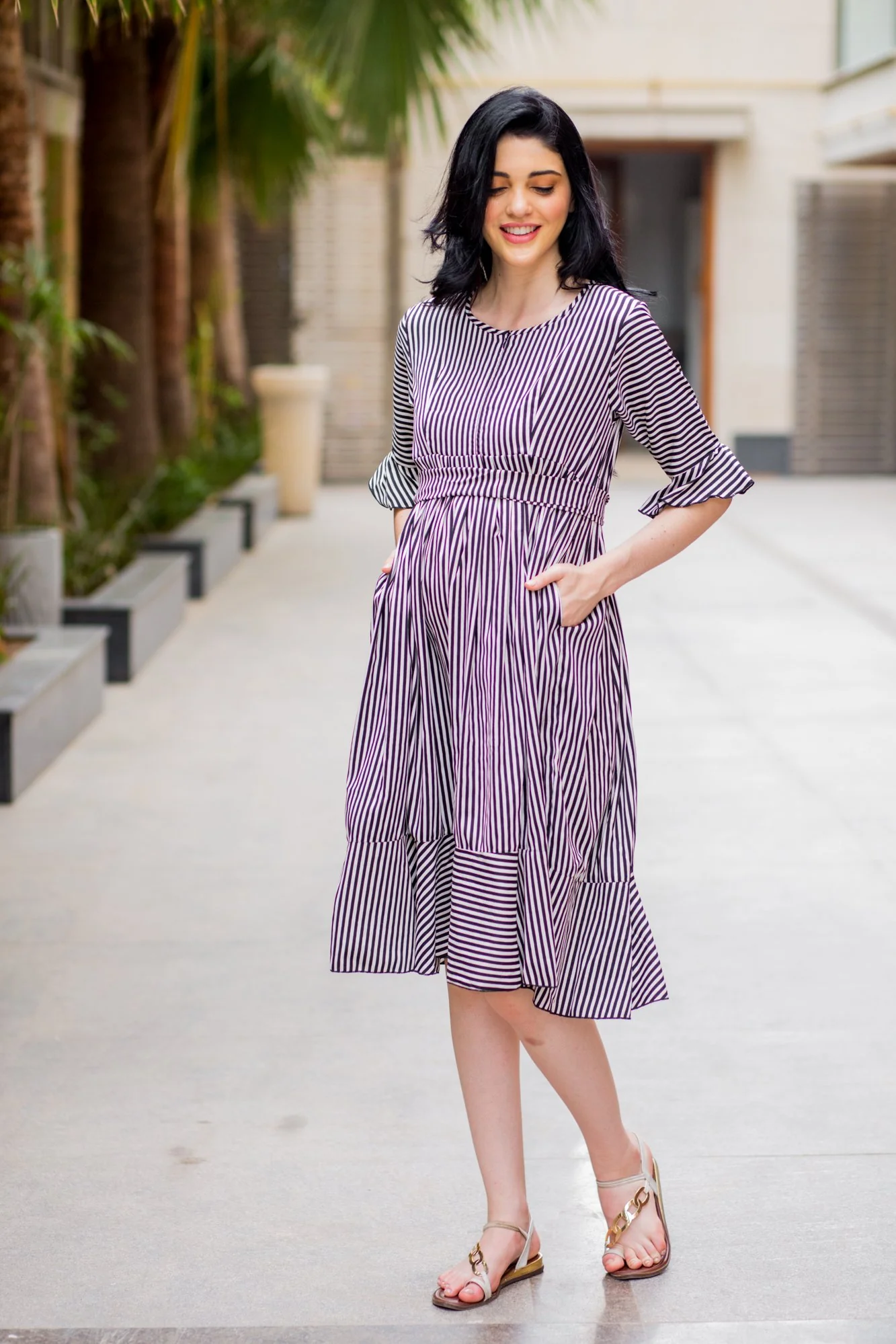 Striped Maternity & Nursing Boho Dress - Chenance