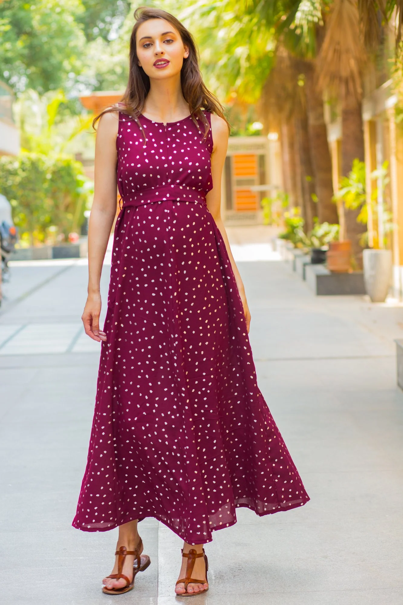 Burgundy Silver Embellished Sleeveless Maternity & Nursing Maxi Dress - Chenance
