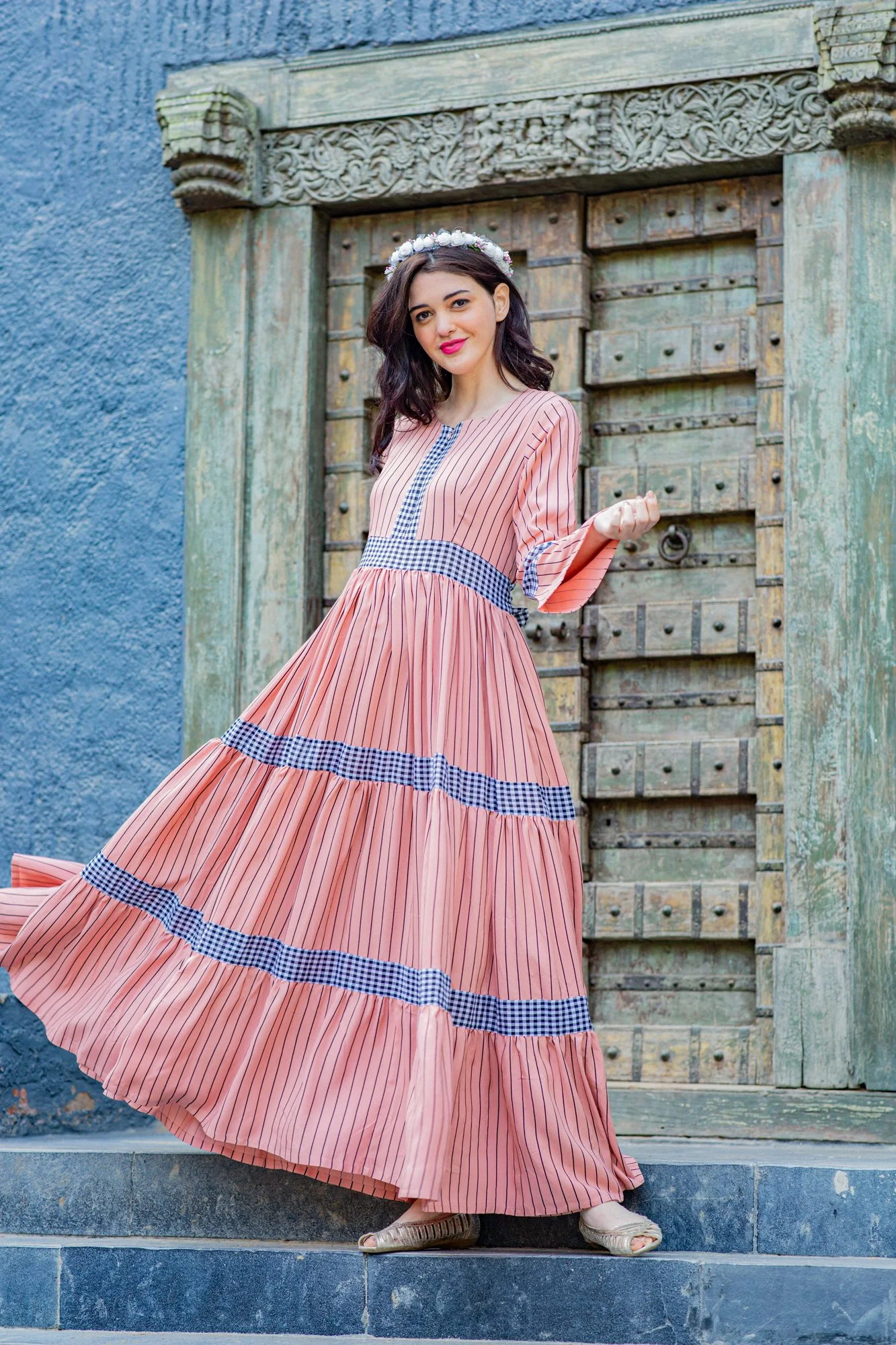 Peachy Striped Maternity & Nursing Dress - Chenance