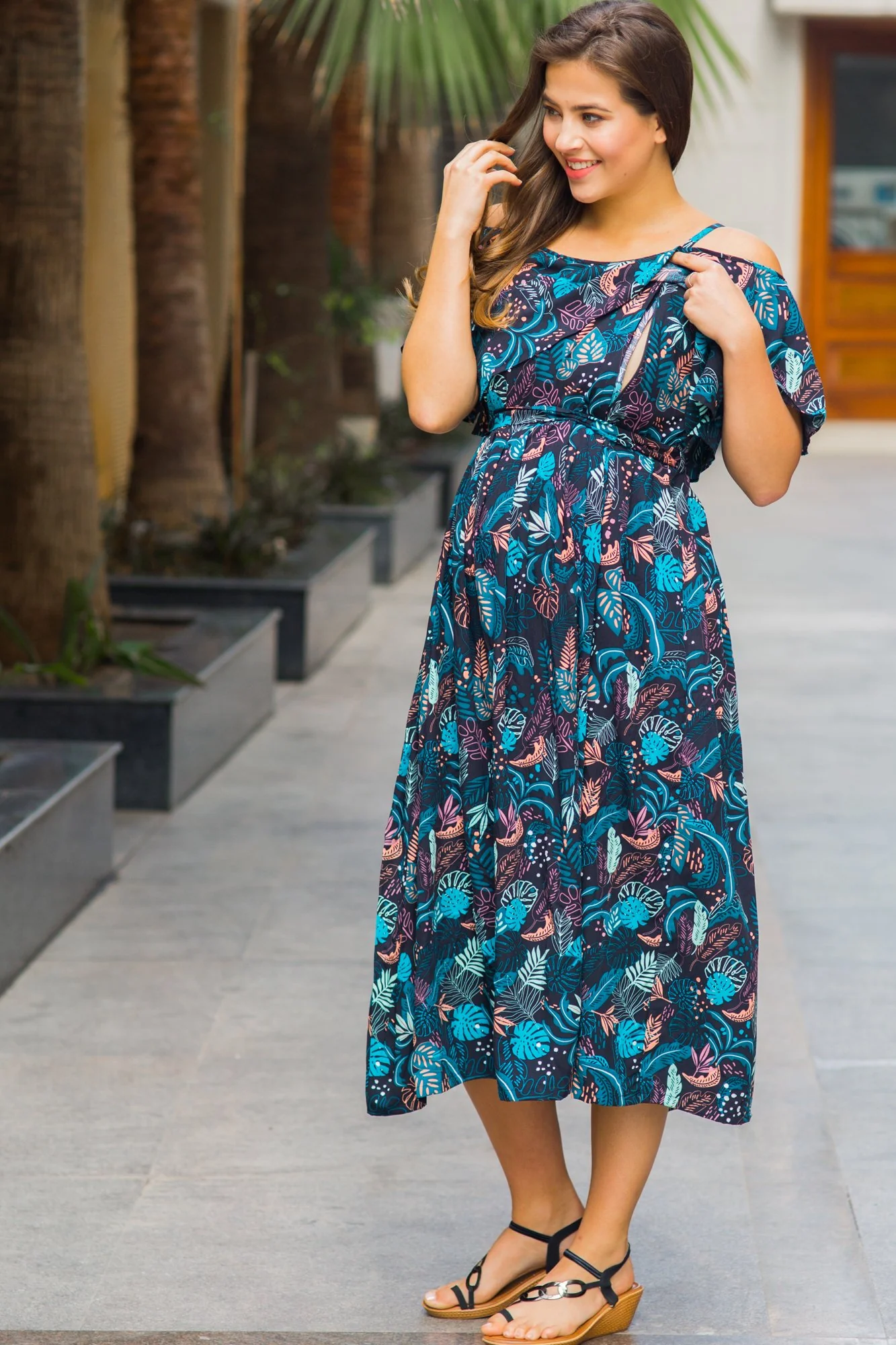 Leafy Paradise Maternity & Nursing Dress - Chenance