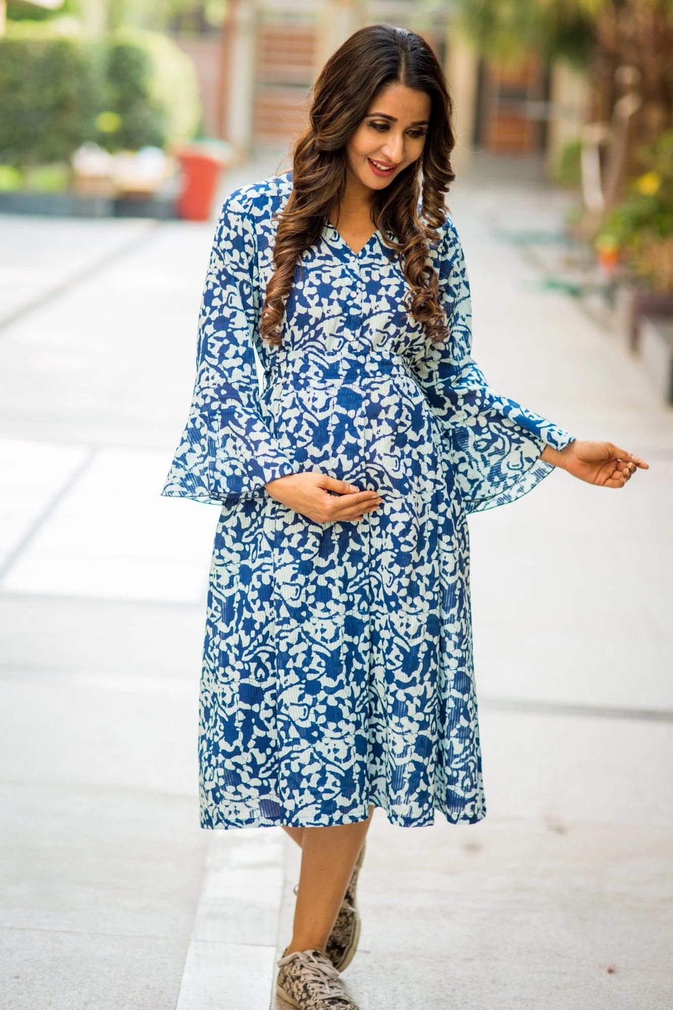 Indigo Front Button Boho Versatile Maternity & Nursing Kurta Dress - Chenance