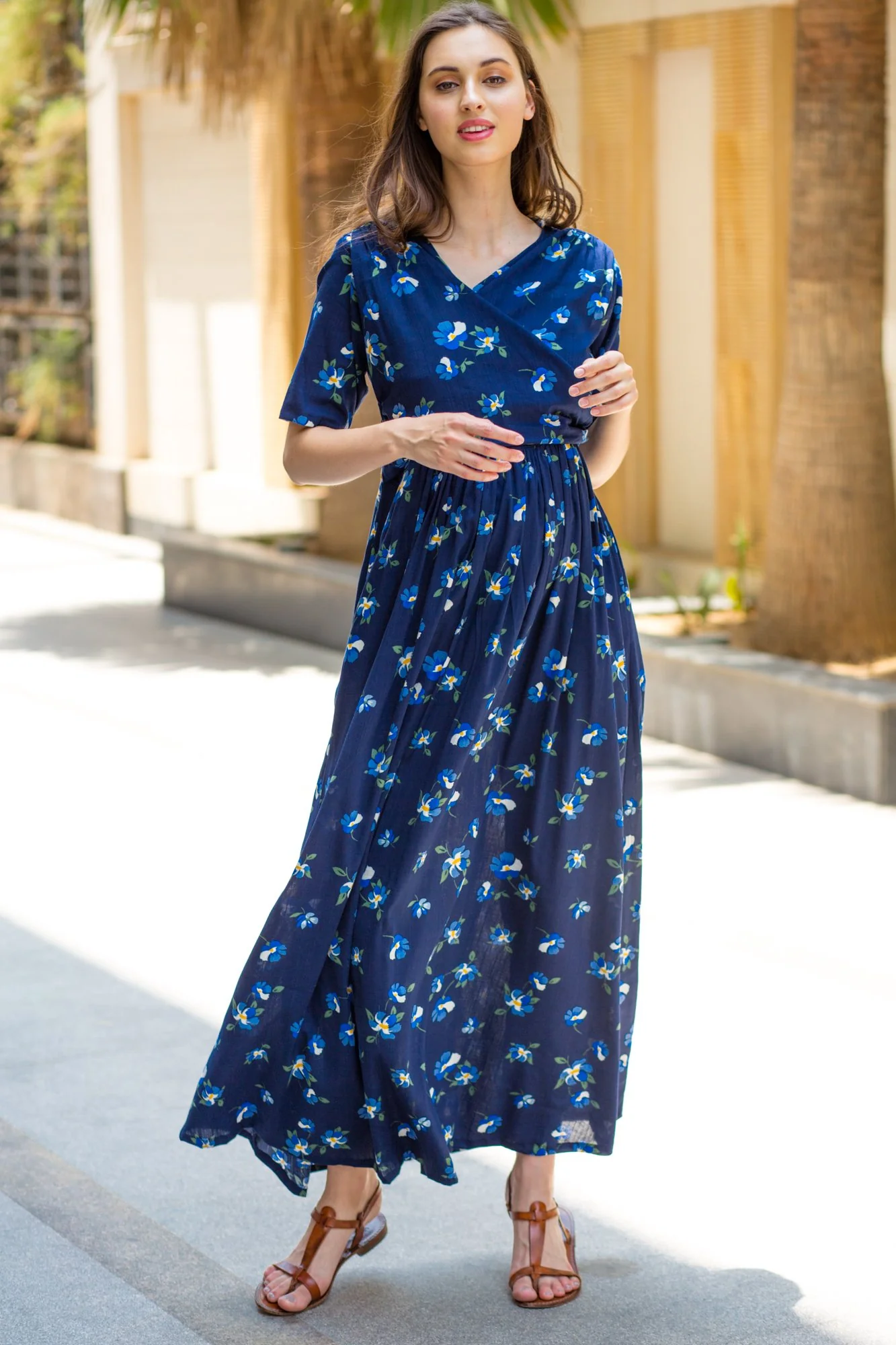 Azure Blue Maternity & Nursing Wrap Dress - Chenance