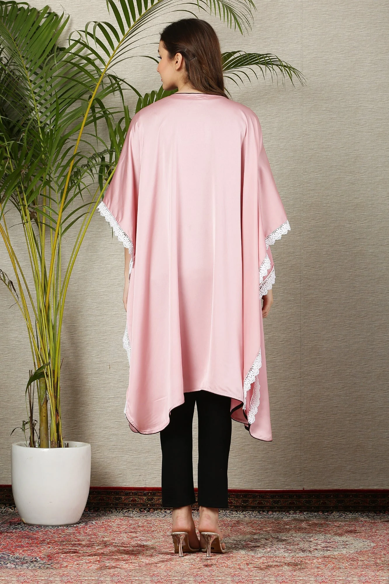 Regal Blush Pink Cascading Maternity Satin Cover Up - Chenance