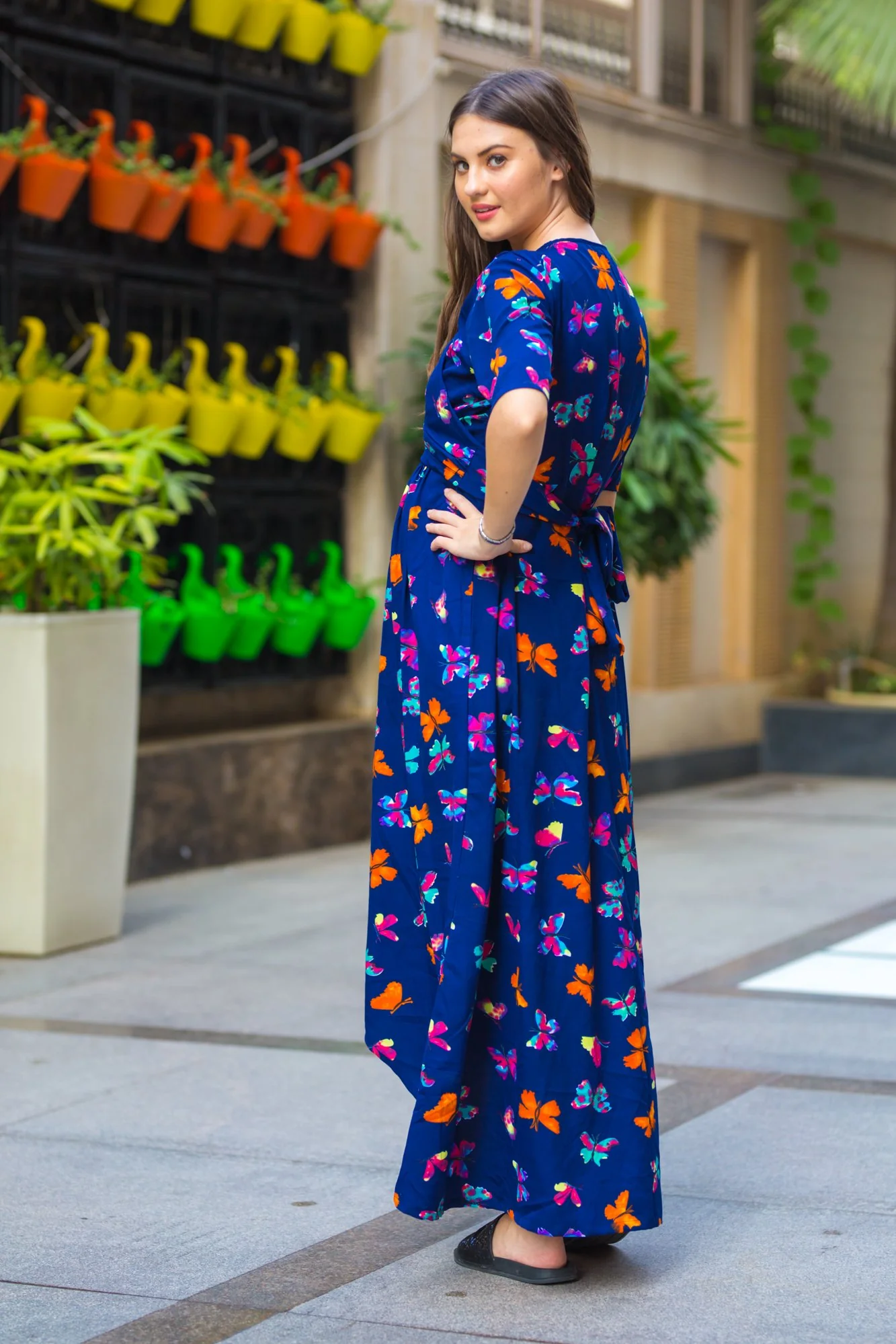Midnight butterfly High-Low Maternity & Nursing Wrap Dress - Chenance