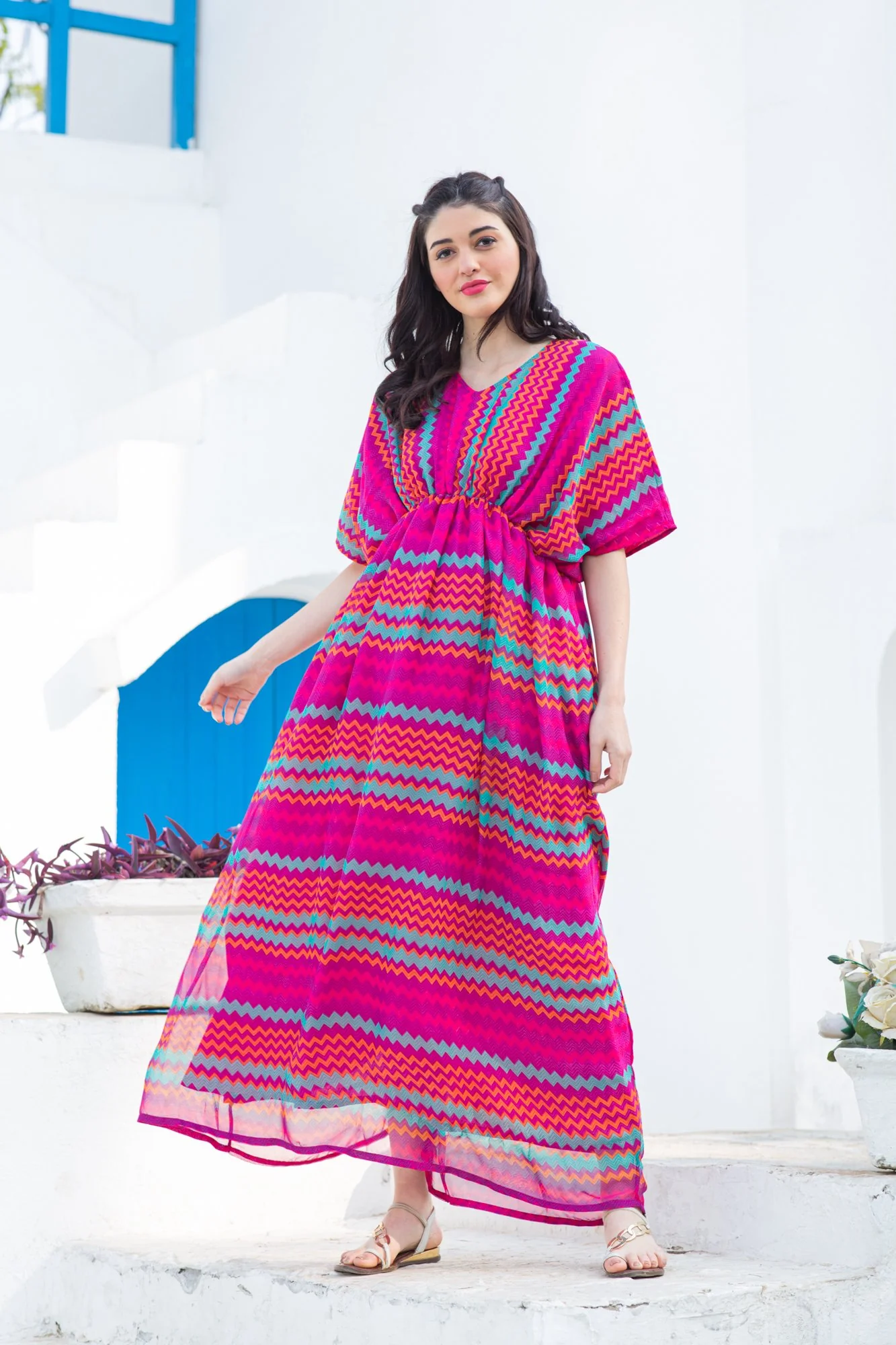 Joyful Rainbow Striped Maternity Kaftan Dress - Chenance
