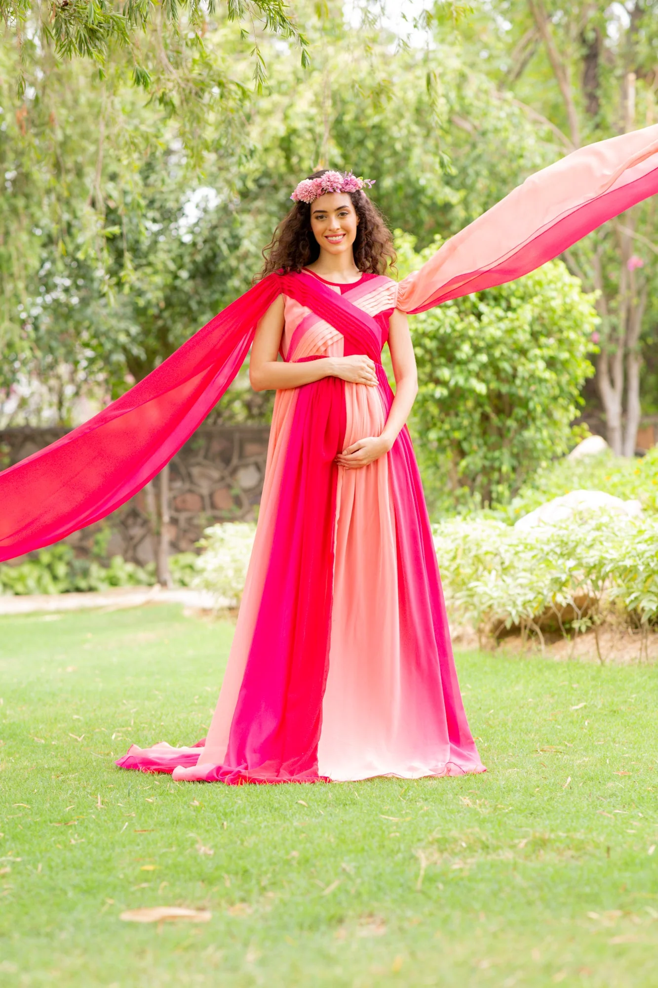 Luxe Raspberry Maternity Trail Photoshoot Gown - Chenance