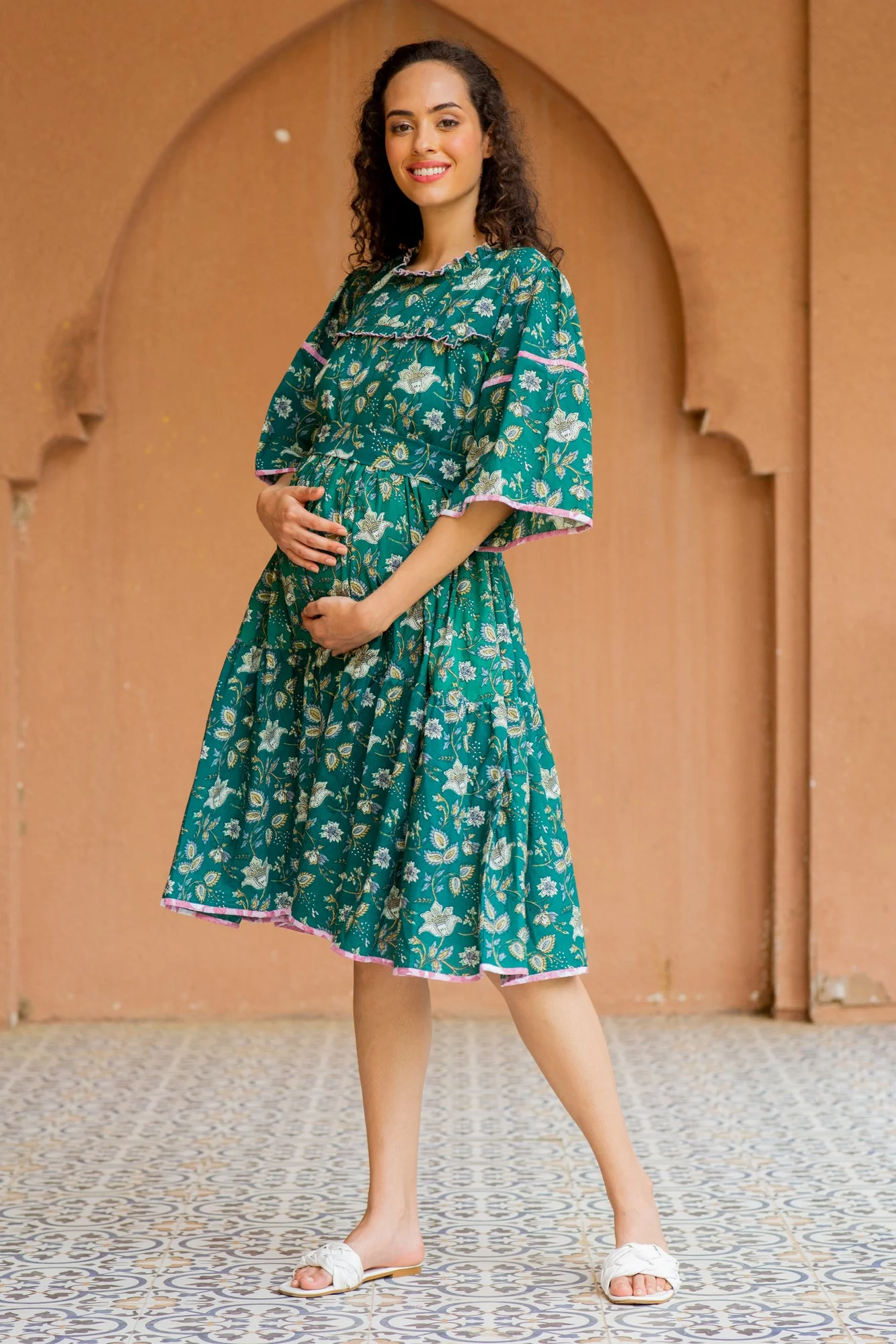 Daffodil Sapphire Maternity & Nursing Knee Dress (100% Cotton) - Chenance