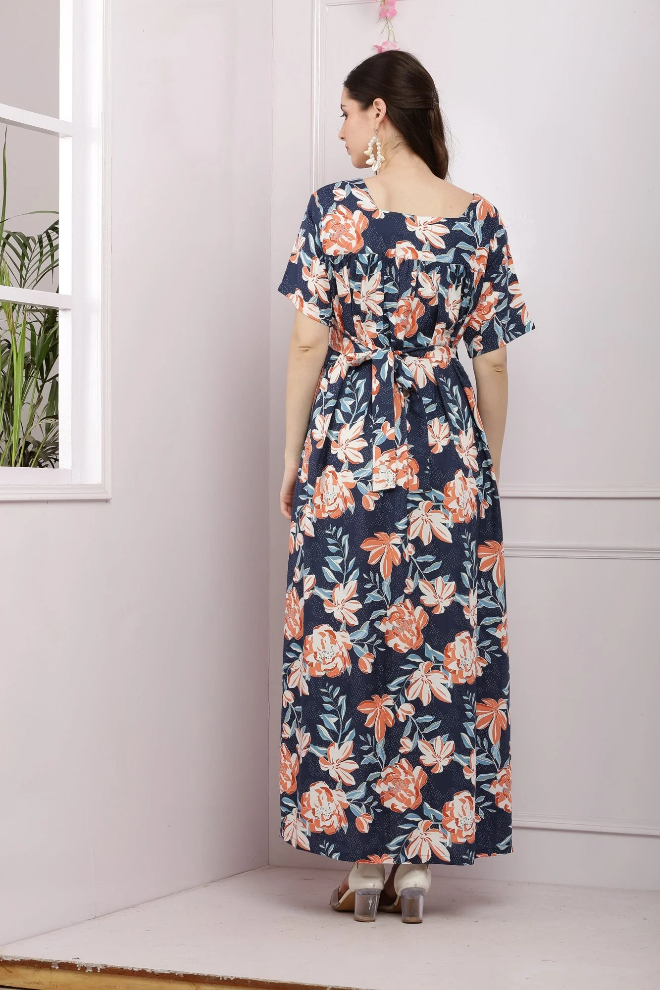 Midnight Blue Flowerbomb Maternity & Nursing Maxi Dress - Chenance