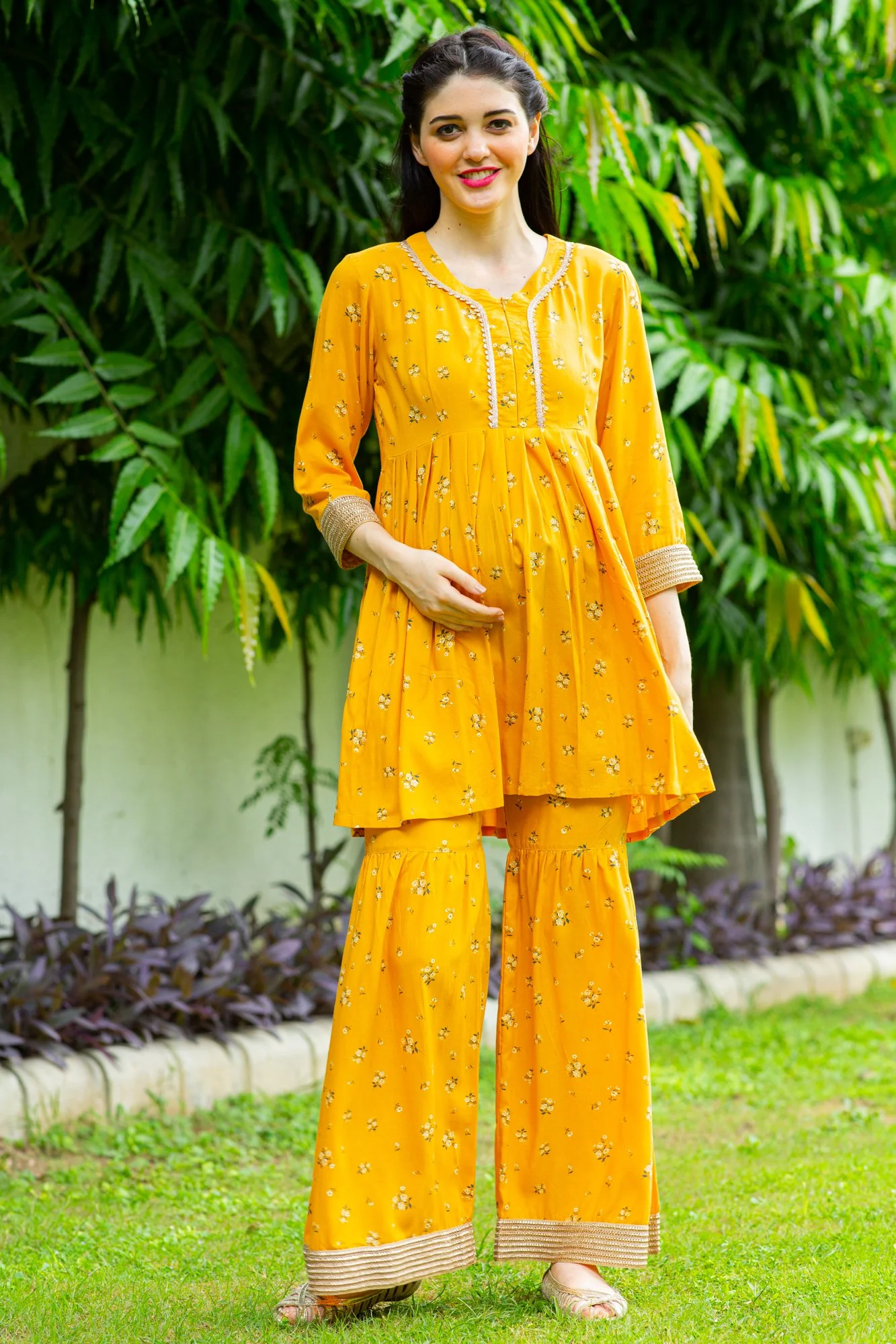 Marigold Yellow Maternity & Nursing Suit Set (2 pc) - Chenance