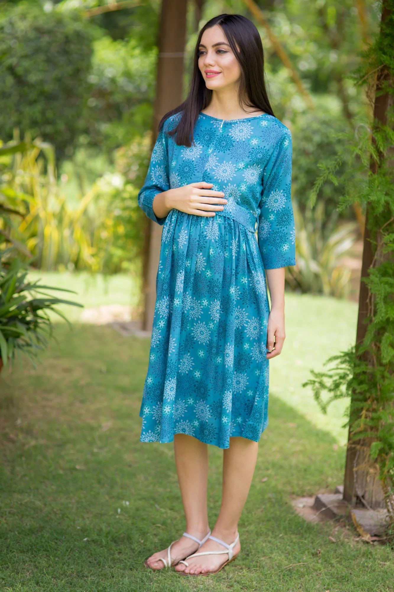 Emerald Shaded Nursing Front Zip Dress - Chenance